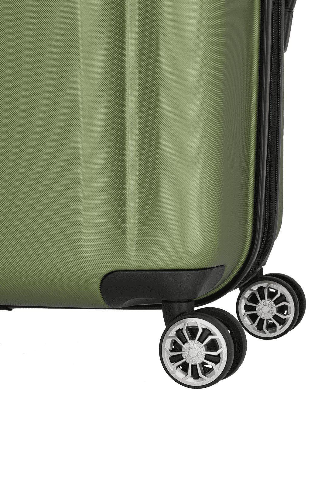 Moderner grüner Hartschalenkoffer mit stabilen Doppelrollen