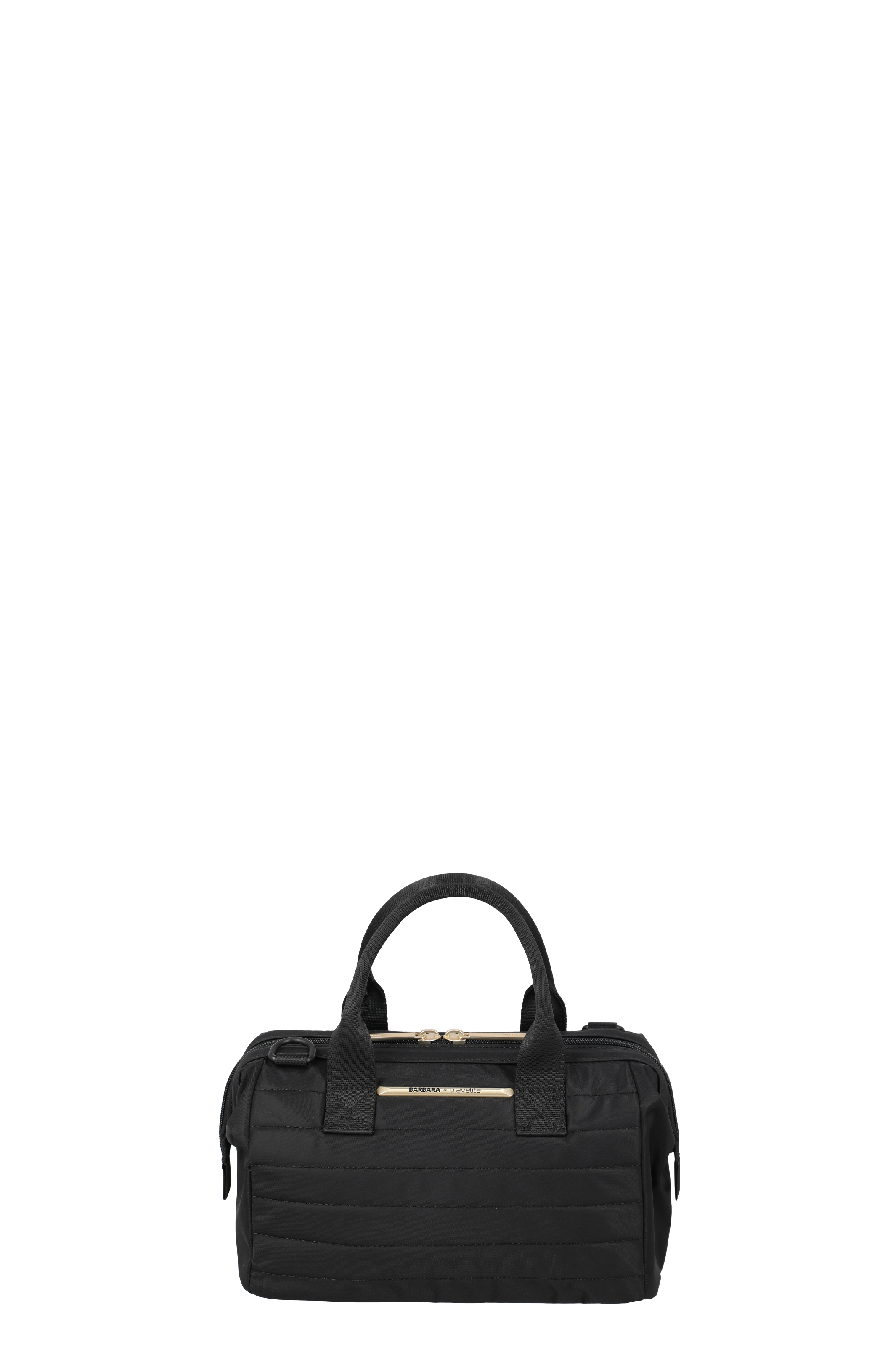 Schwarze Handtasche mit goldenen Details und zwei Tragegriffen, elegante Damen-Tasche für Alltag und Freizeit