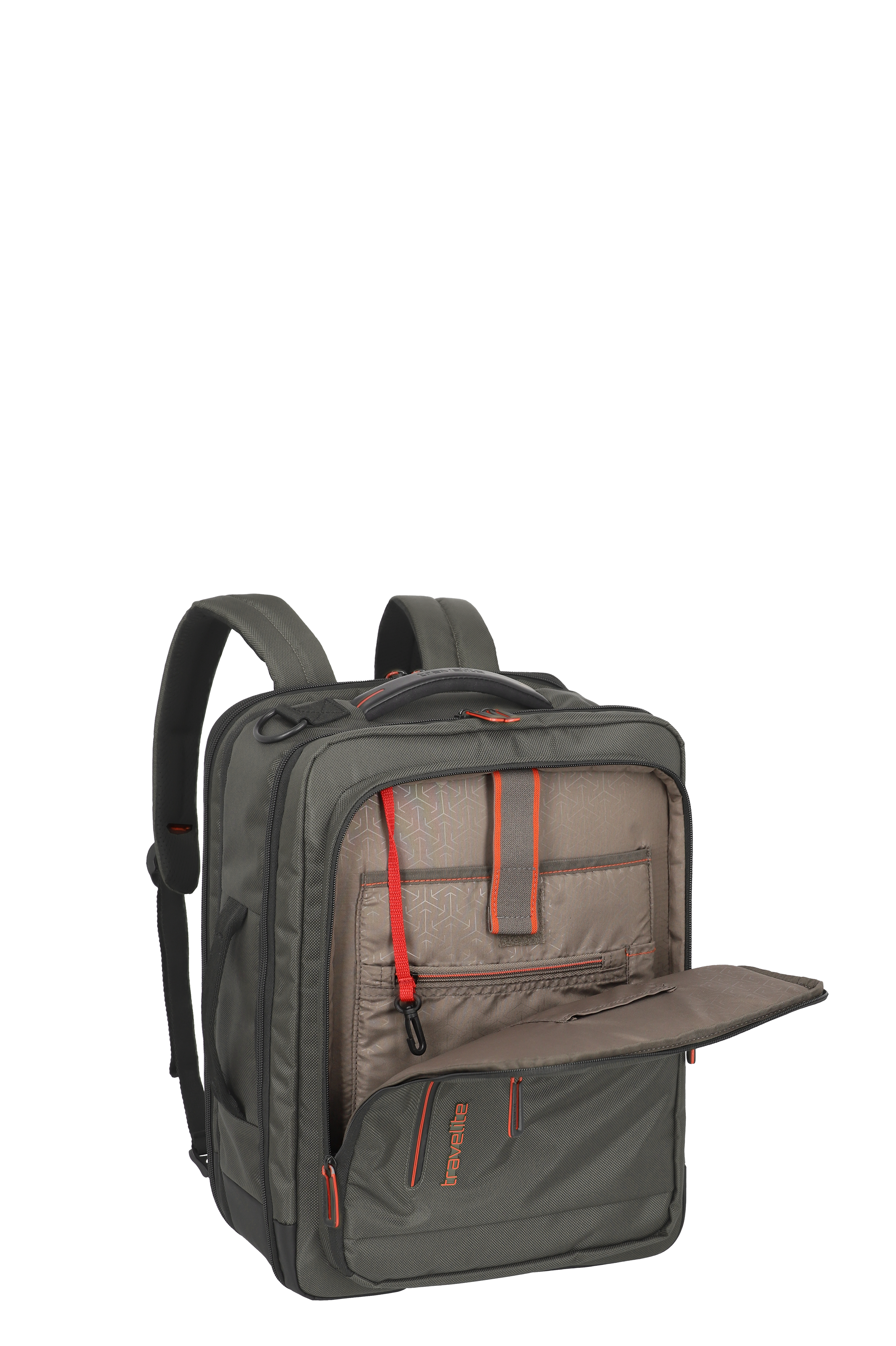 Reisefreundlicher Laptop-Rucksack mit mehreren Fächern, ergonomischen Schultergurten und ausgeklapptem Vorderfach