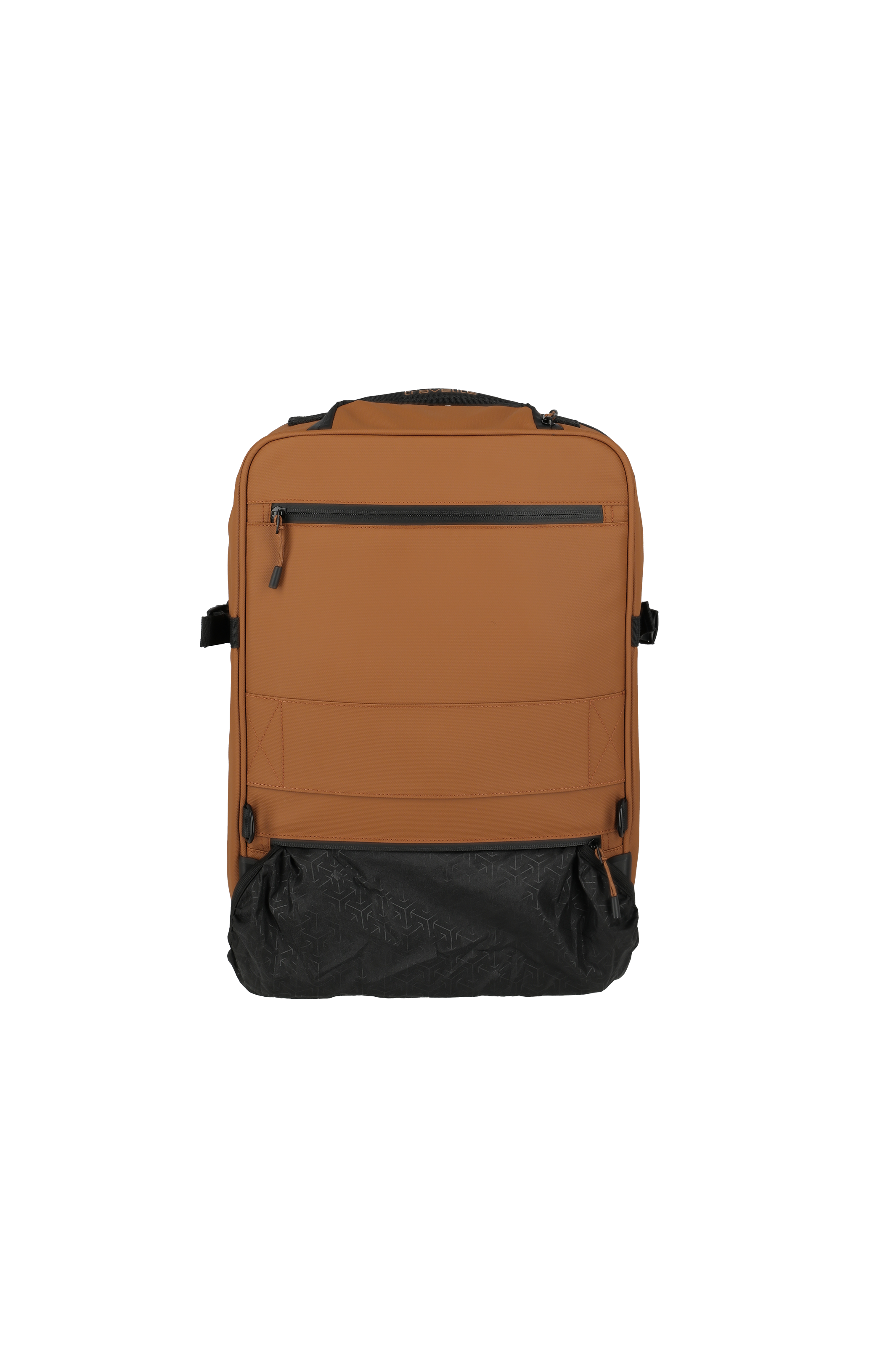 Moderner brauner Rucksack mit schwarzem Boden und Reißverschlussfach, ideal für Alltag und Reisen