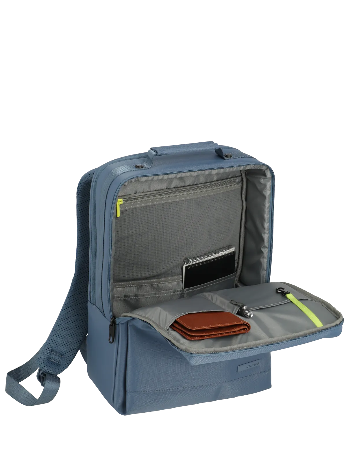Praktische blaue Umhängetasche mit aufklappbarem Hauptfach und mehreren Fächern für Alltag und Büro