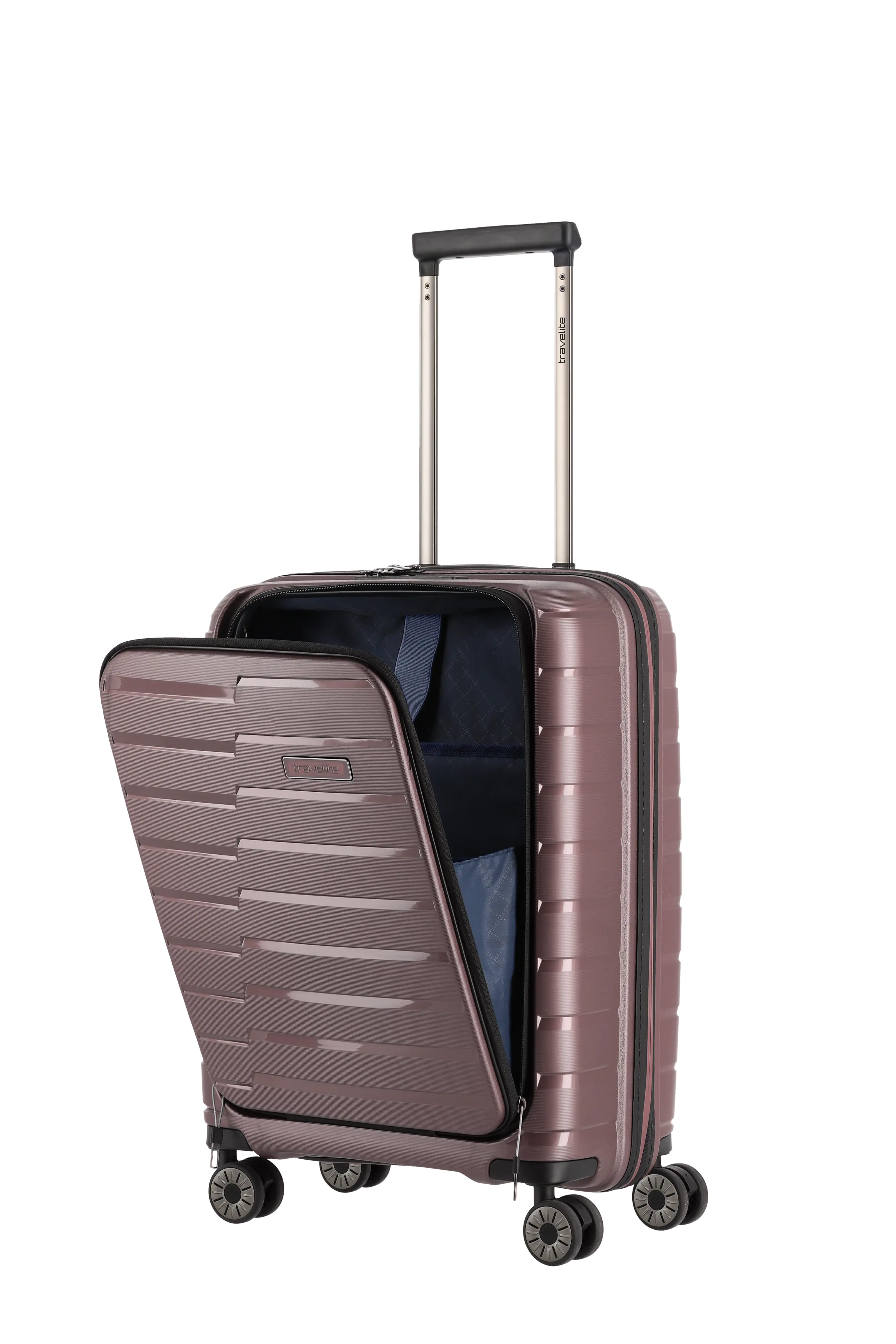 travelite AirBase Koffer Vortasche geöffnet in Flieder Größe S mit Vortasche