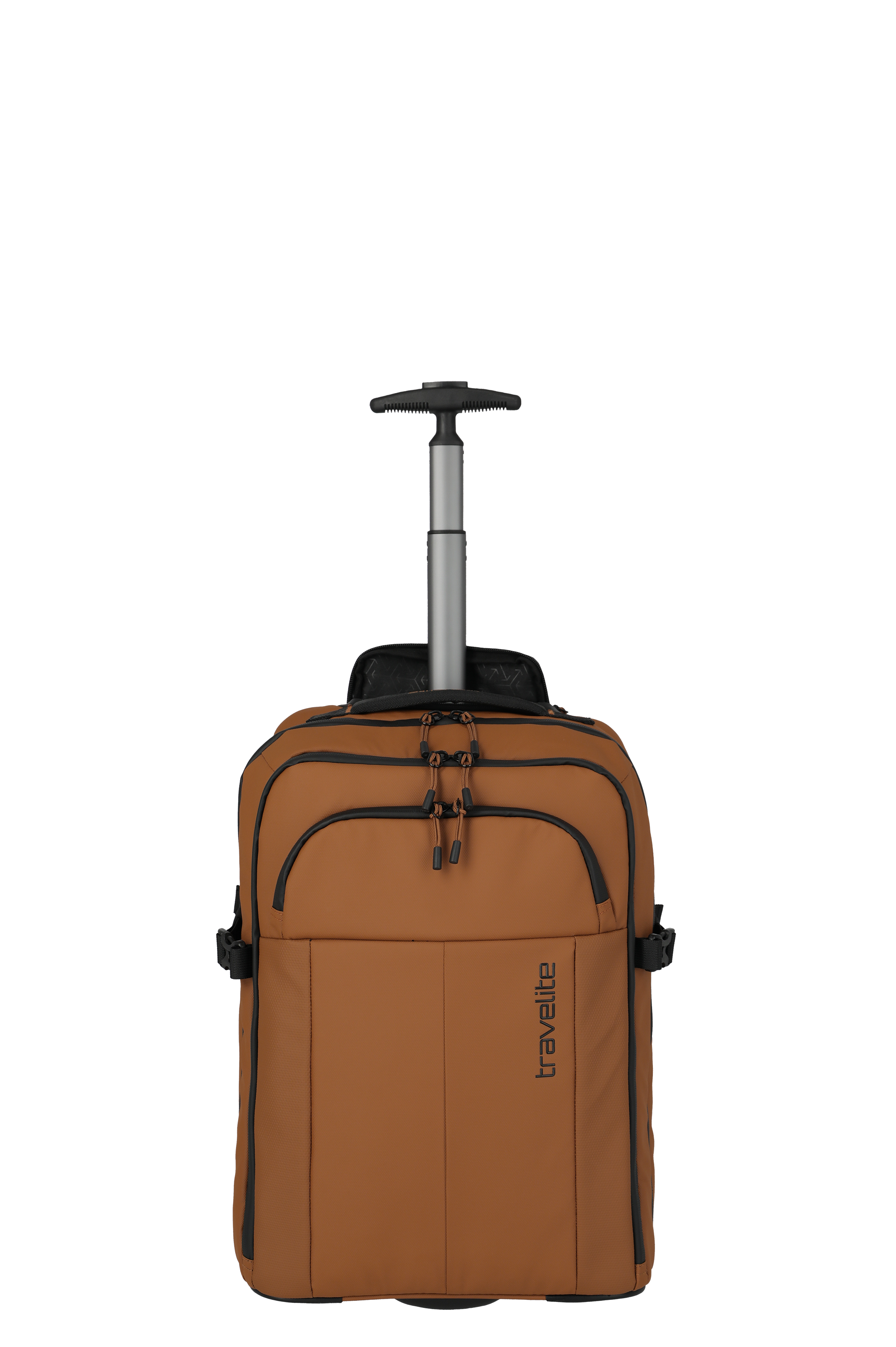 Trolley Travelite marrone con diversi scomparti con cerniera e manico telescopico estensibile, ideale come bagaglio a mano