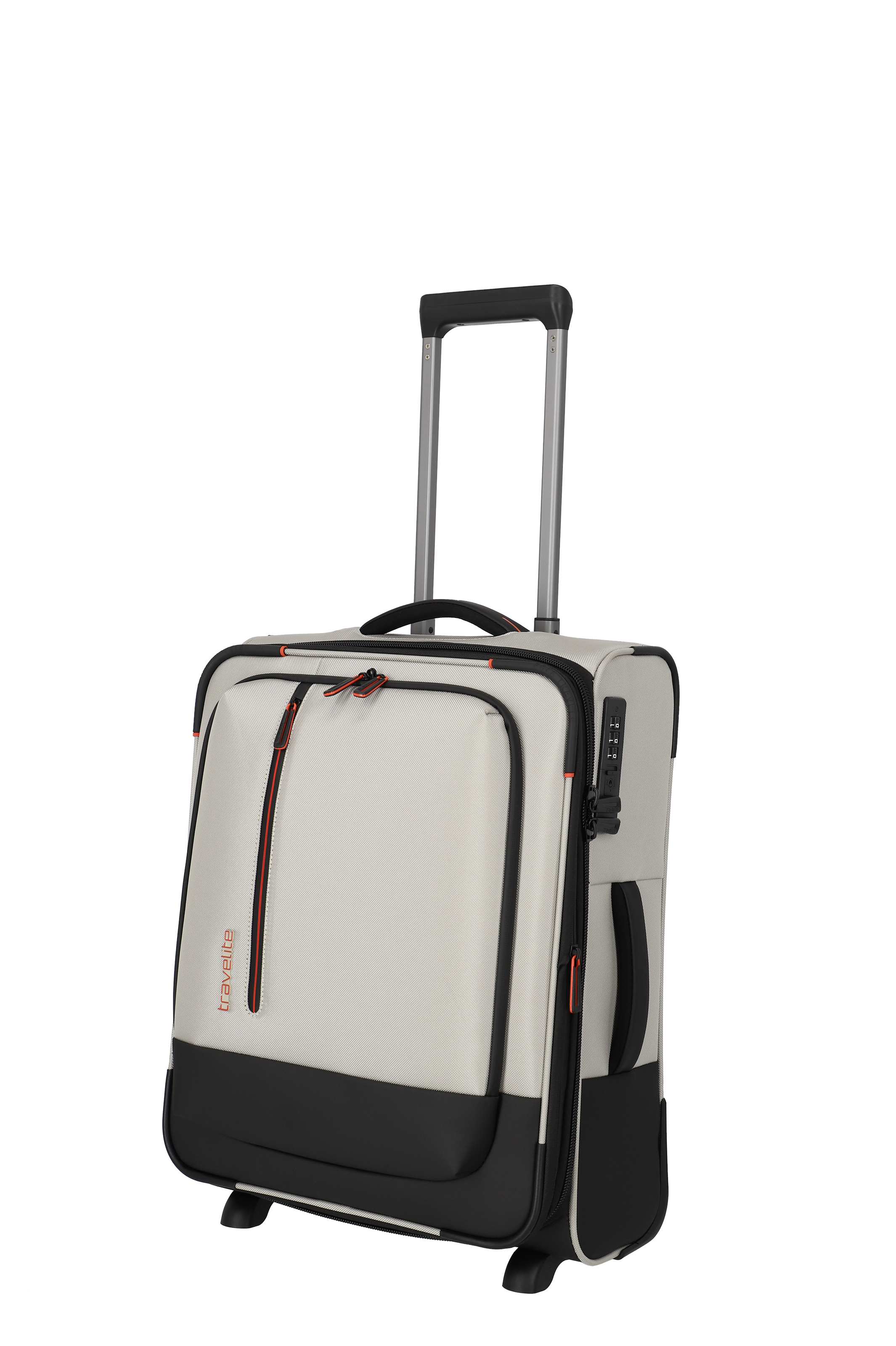 Leichter Kabinen-Trolley in Beige mit schwarzem Akzent und Zahlenschloss, Modell von travelite