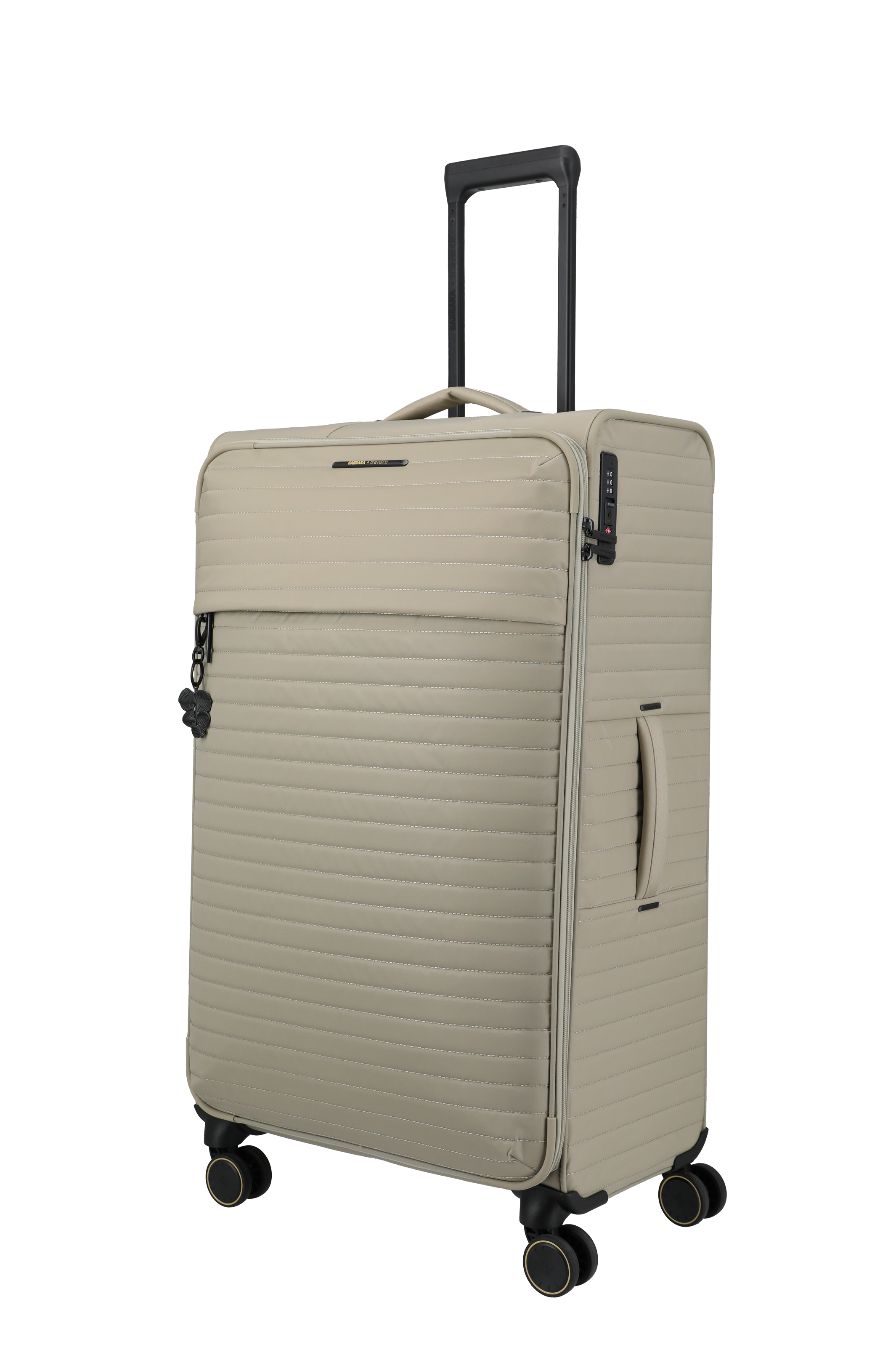 Beiger Hartschalen-Trolley mit vier Rollen und Teleskopgriff – ideal fürs Reisen