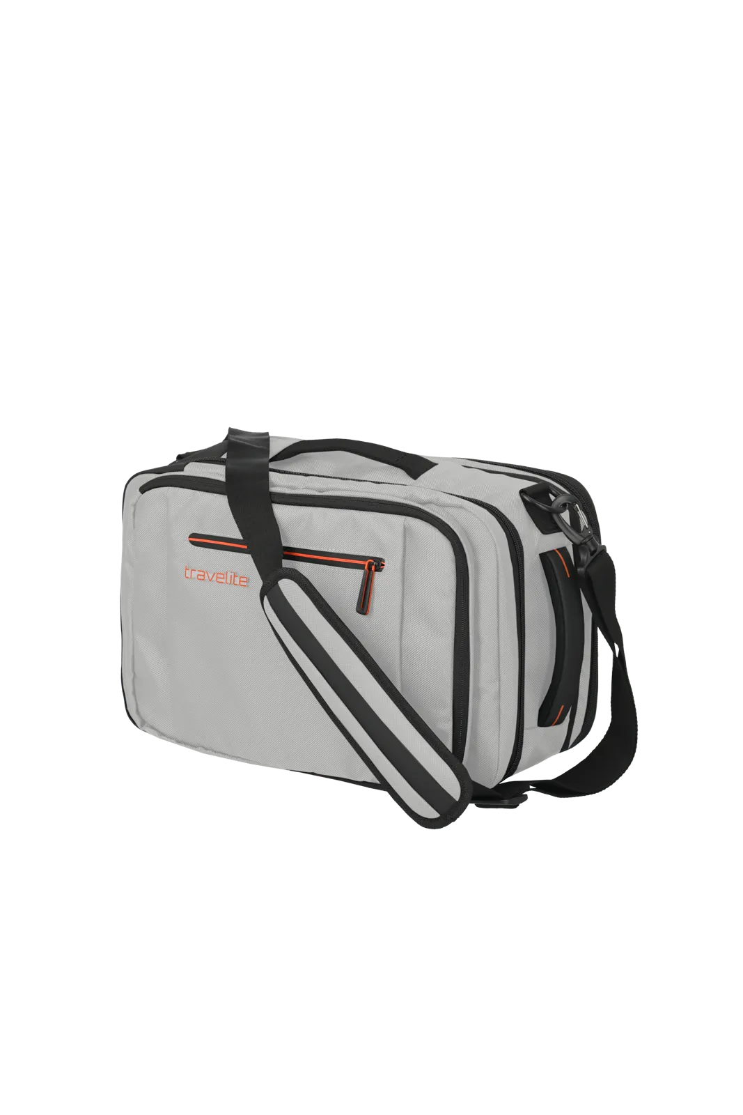 Travelite Reisetasche in Grau mit Schultergurt und mehreren Fächern Graue Travelite Reisetasche mit verstellbarem Schultergurt, Reißverschlusstaschen und modernem Design