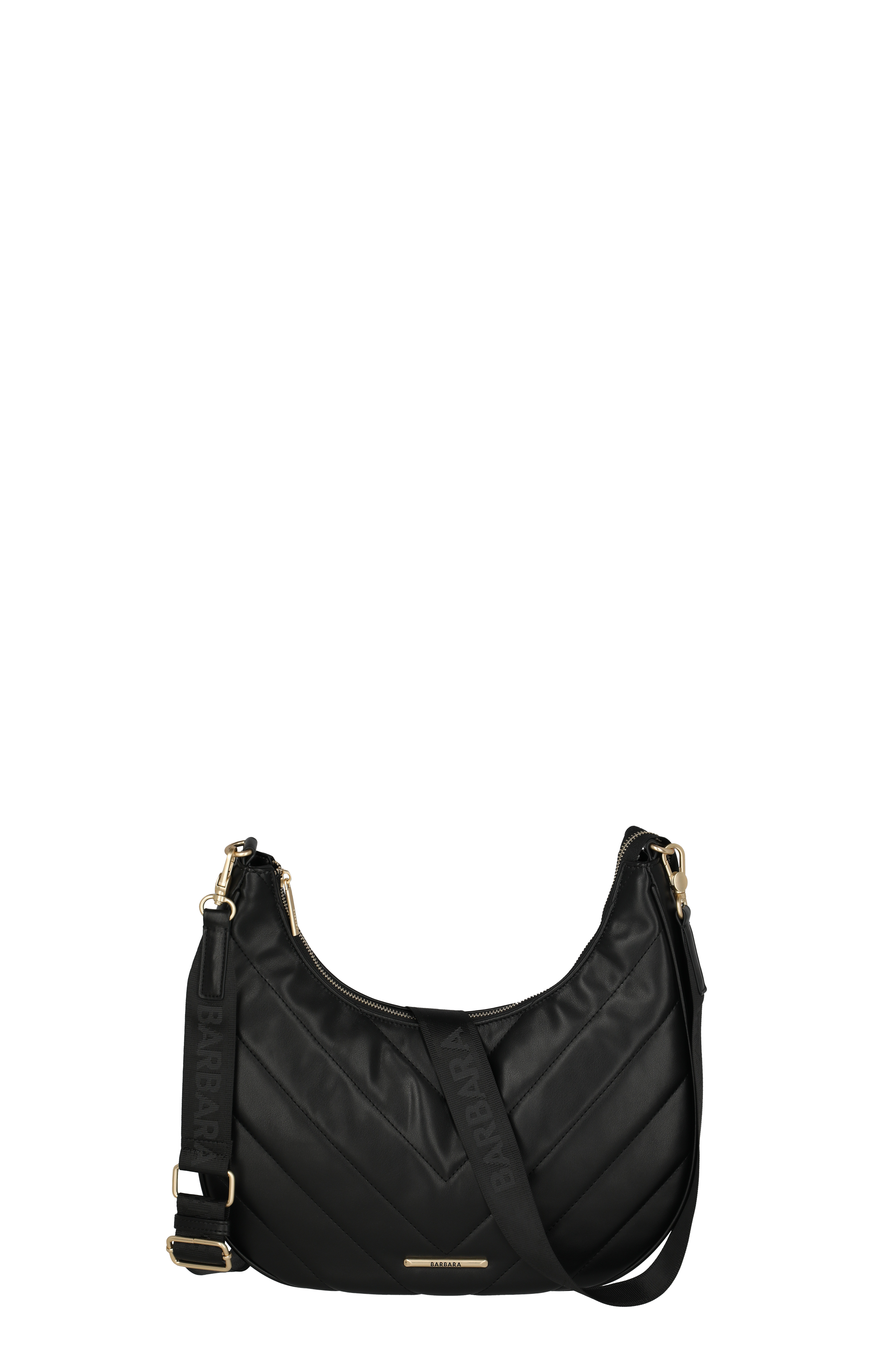 Schwarze Schultertasche mit abnehmbarem Schulterriemen und goldenen Details, modernes Design Schwarze Damen Schultertasche mit abnehmbarem Riemen, gestepptem Muster und goldfarbenen Metallakzenten