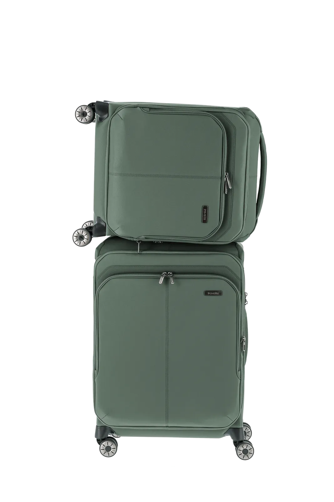 olive Priima Weichgepäck Koffer Frontalansicht mit extra Koffer von travelite Größe S