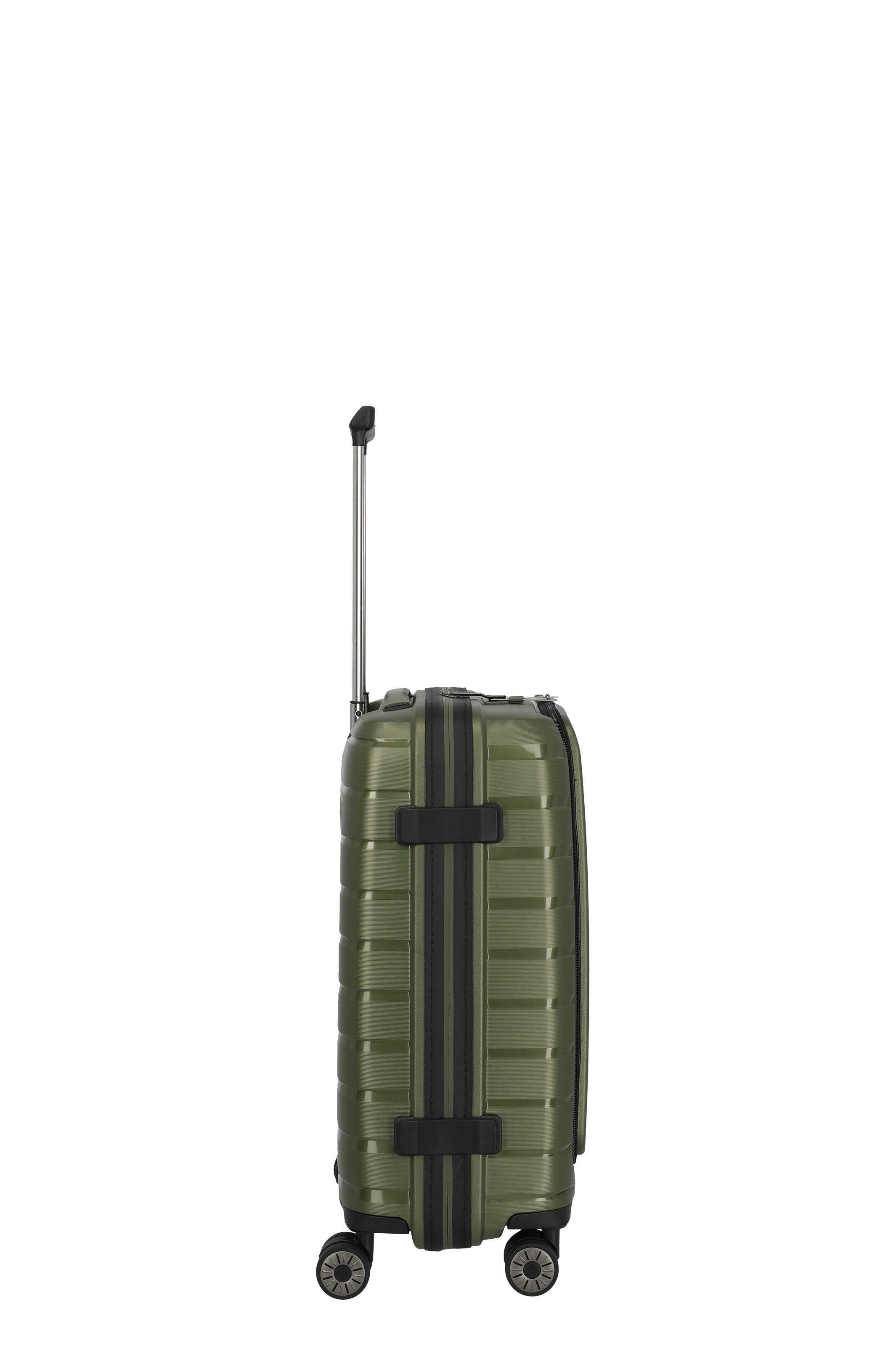 Grüner Hartschalen-Trolley mit 4 Rollen und Teleskopgriff – Seitenansicht