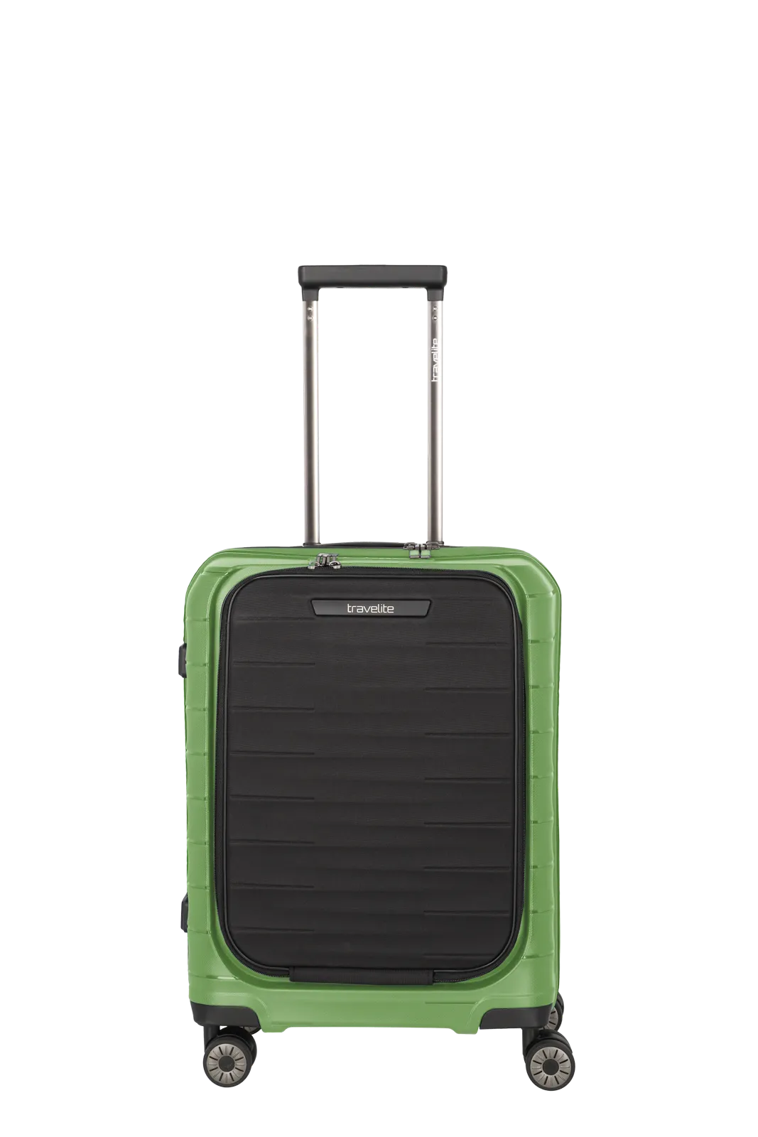 Mooby in Gruen Groesse S mit Vortasche Frontalansicht travelite Mooby Trolley S mit Vortasche in Gruen Frontalansicht
