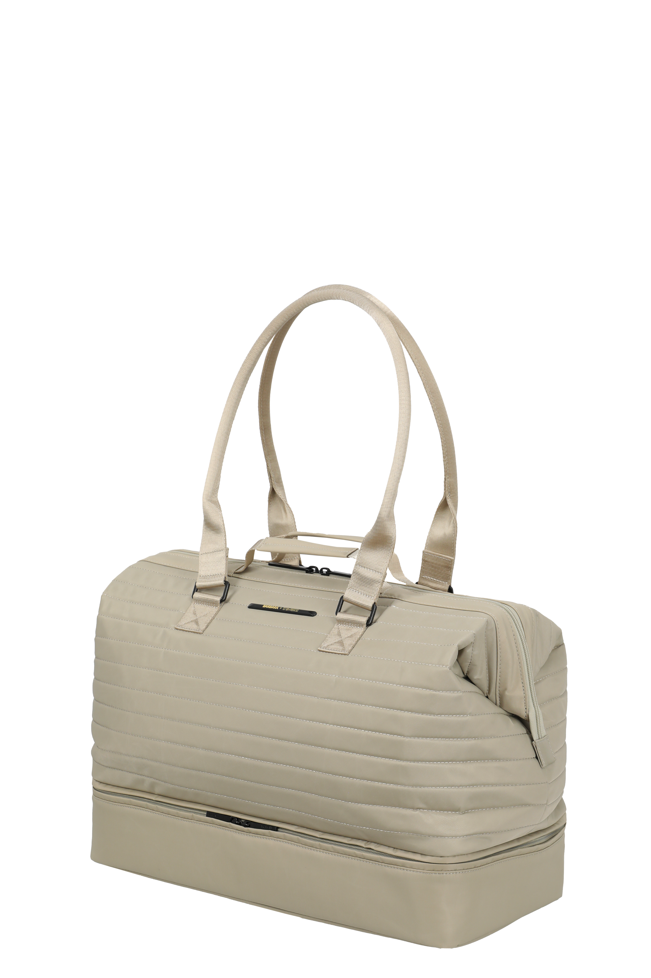 Beigefarbene Reisetasche mit Doppelgriffen und zusätzlichem Bodenfach - Praktisch und stilvoll