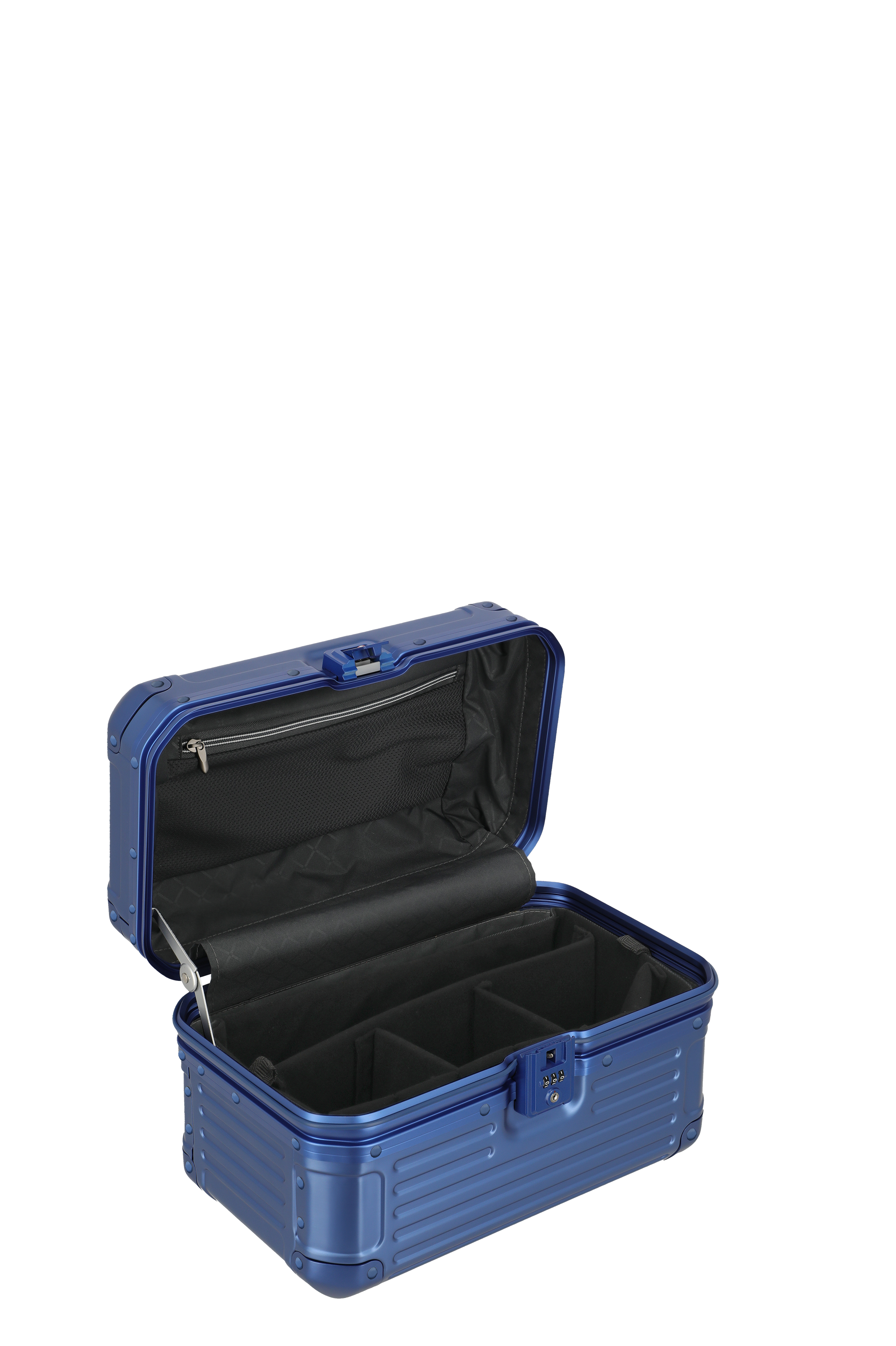 Blauer Hartschalenkoffer mit Fächereinteilung und Zahlenschloss – ideal für sicheres Reisen und Aufbewahrung