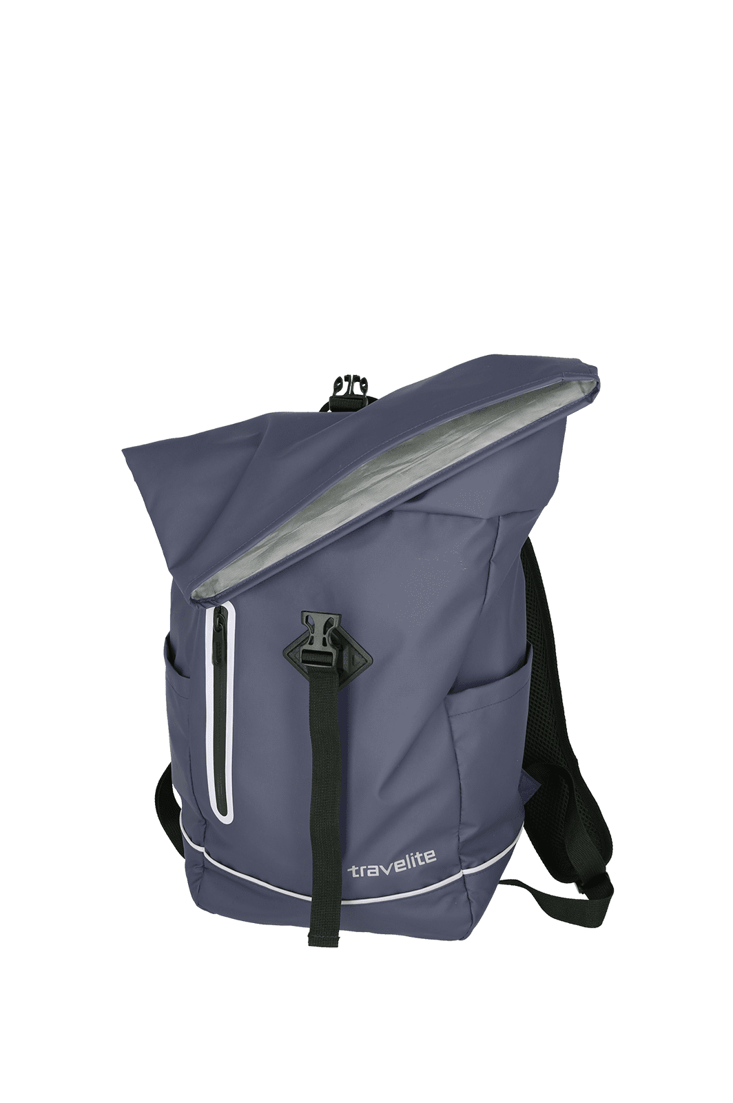 Moderner blauer Reise-Rucksack mit Frontreißverschluss von Travelite