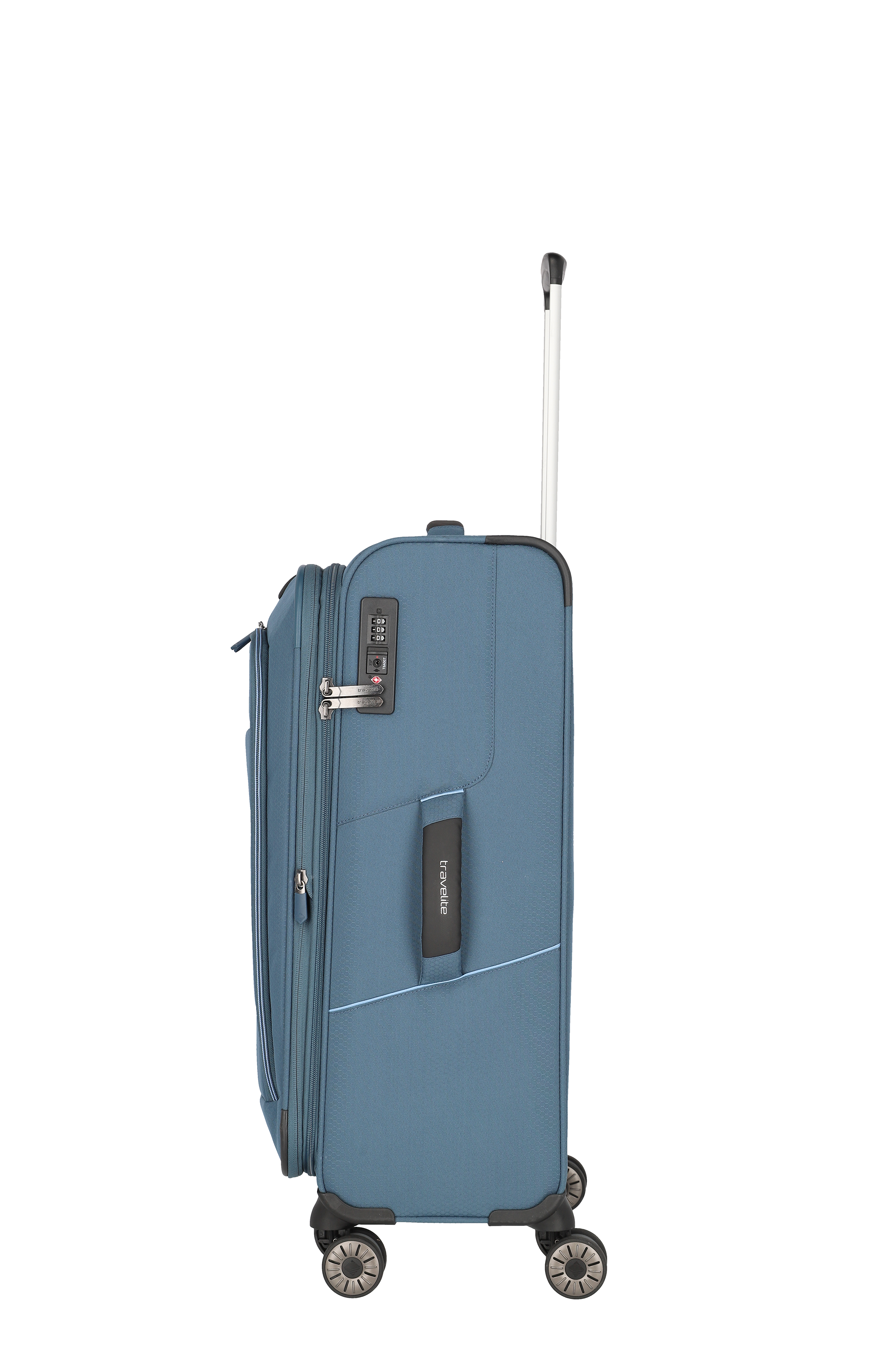 Reisekoffer in Blau mit vier Rollen und Zahlenschloss – hochwertiger Trolley für komfortables Reisen