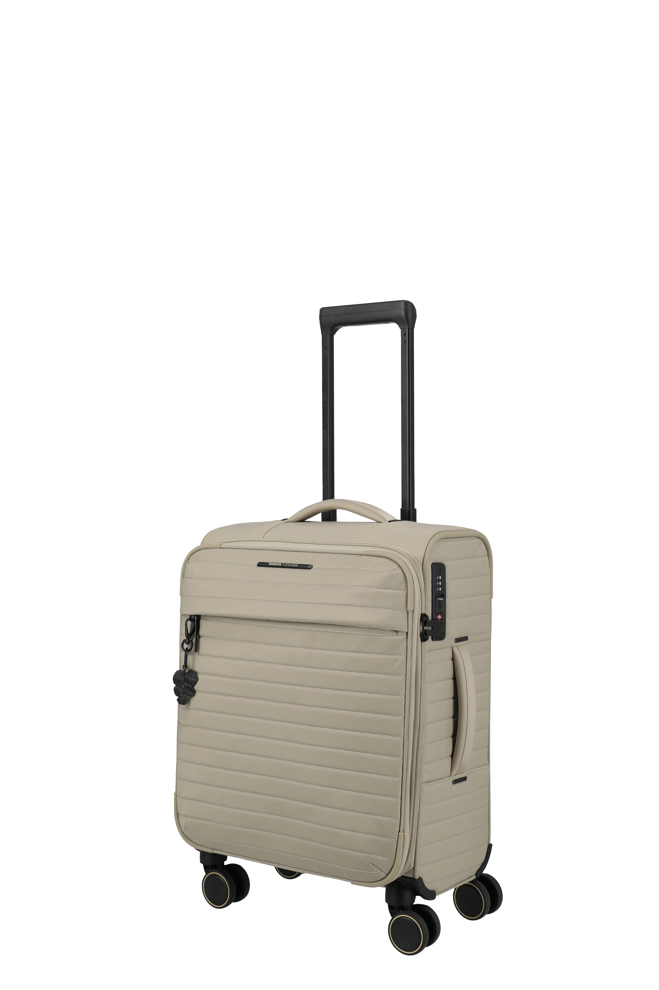 Beiger, moderner Kabinen-Trolley mit 4 Rollen und integriertem Zahlenschloss – perfekt für Geschäftsreisen
