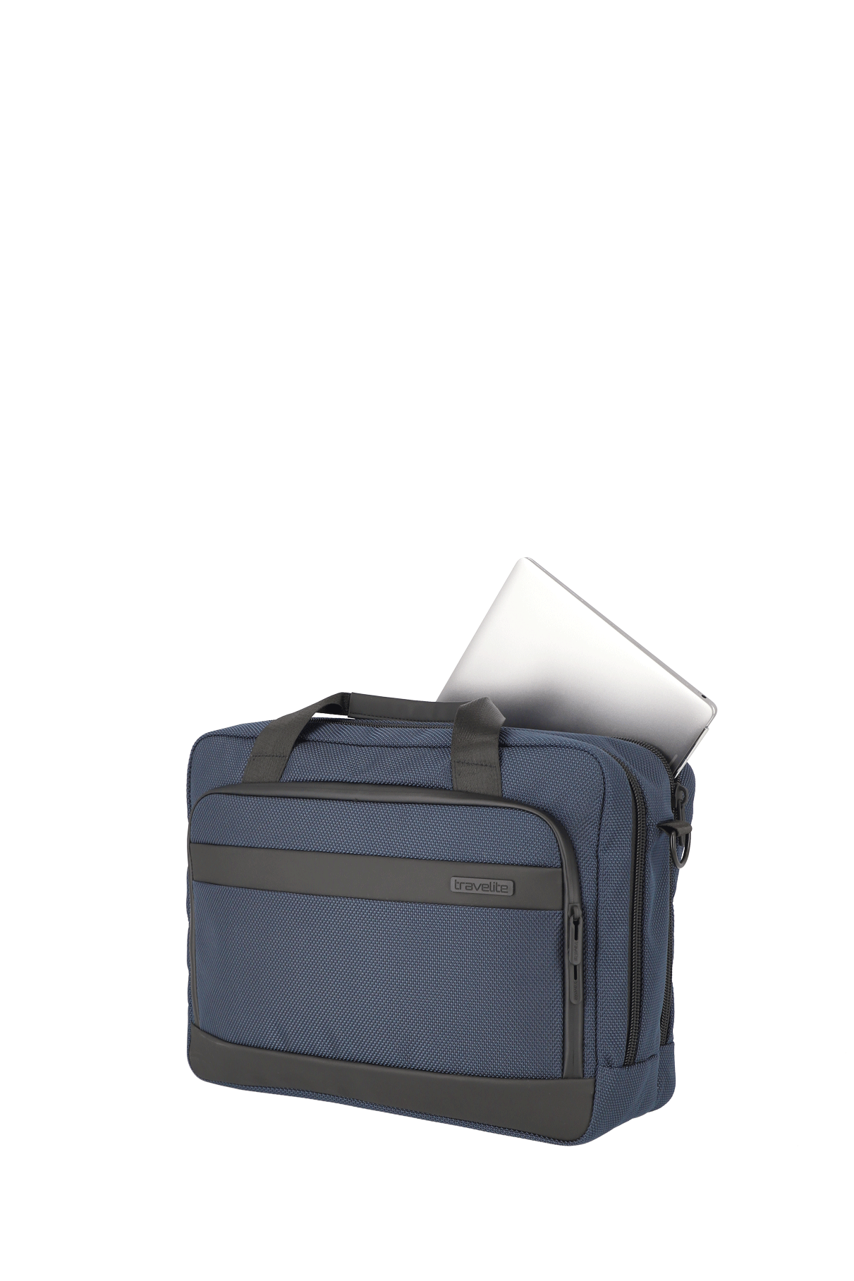 Blaue Laptop-Tasche mit geöffneter Fronttasche