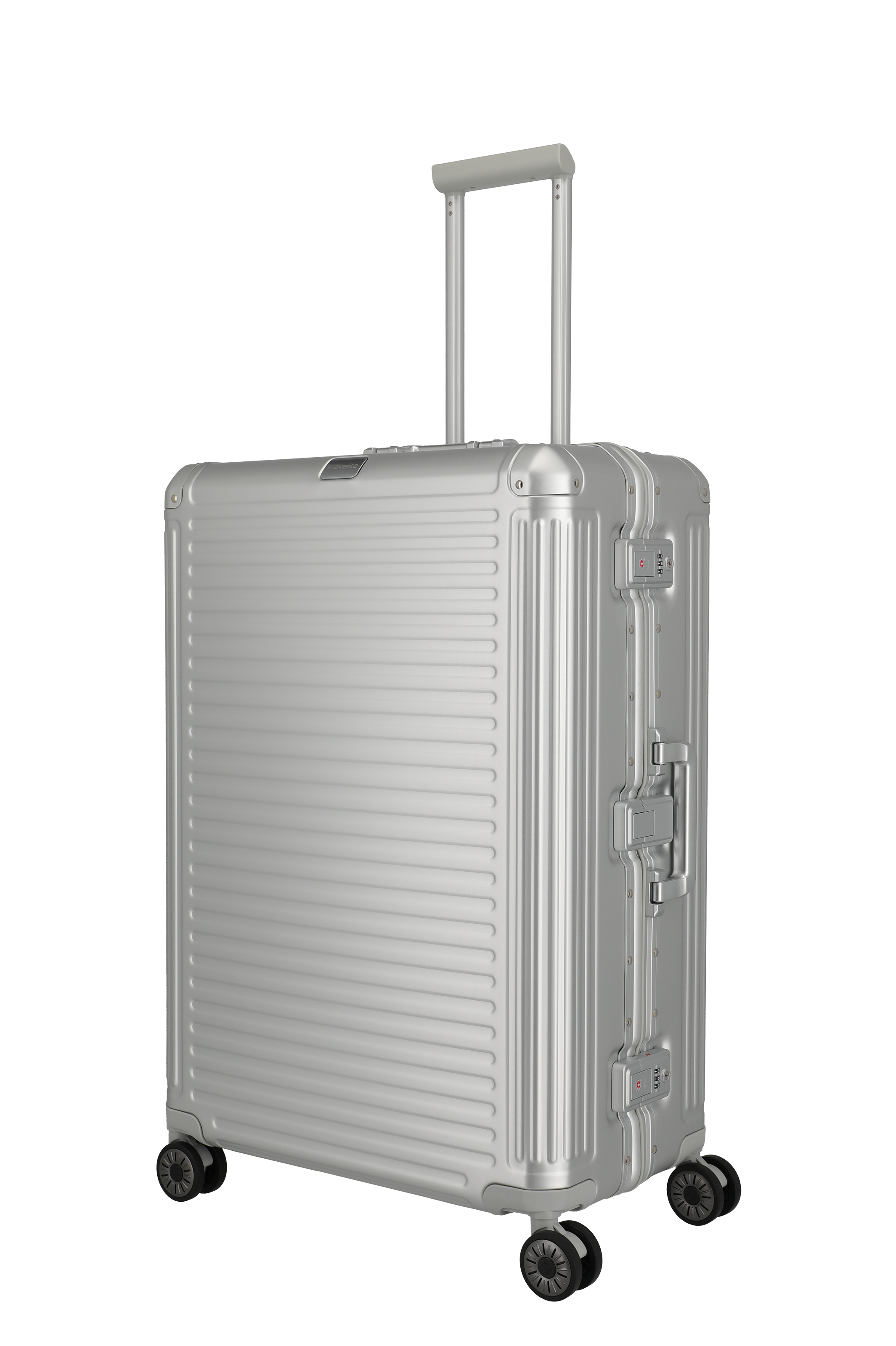 Stabiler silberner Hartschalenkoffer mit TSA-Schloss und Teleskopgriff, ideal für Reisen