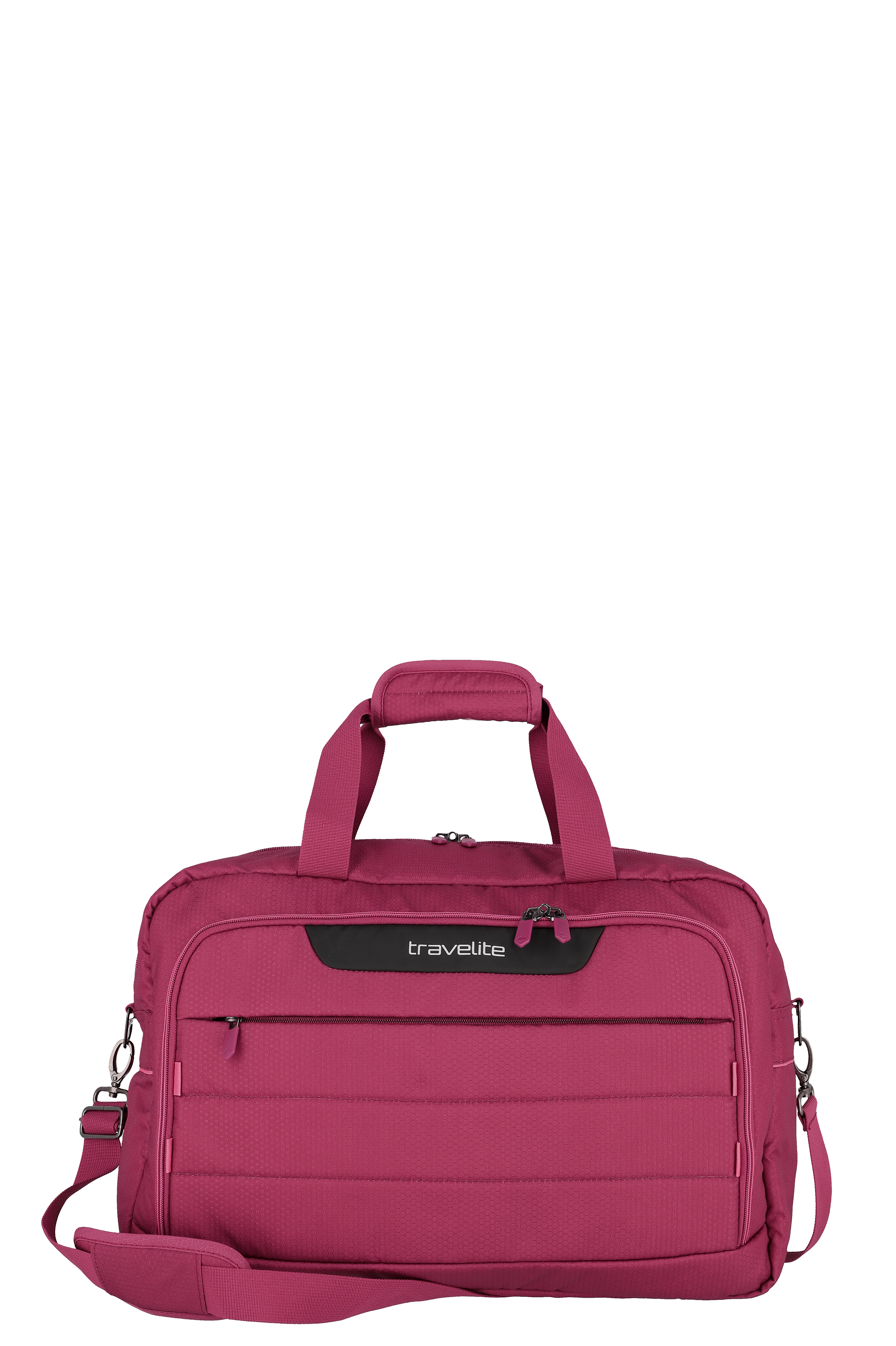 Beerenfarbene Travelite Reisetasche mit Tragegriffen, Schultergurt und Reißverschlussfächern
