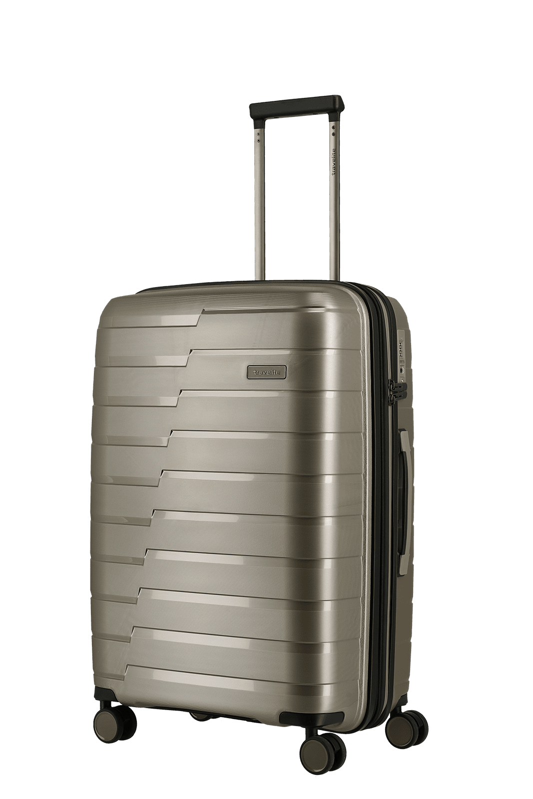travelite AirBase Koffer Seitenansicht in champagner Größe M
