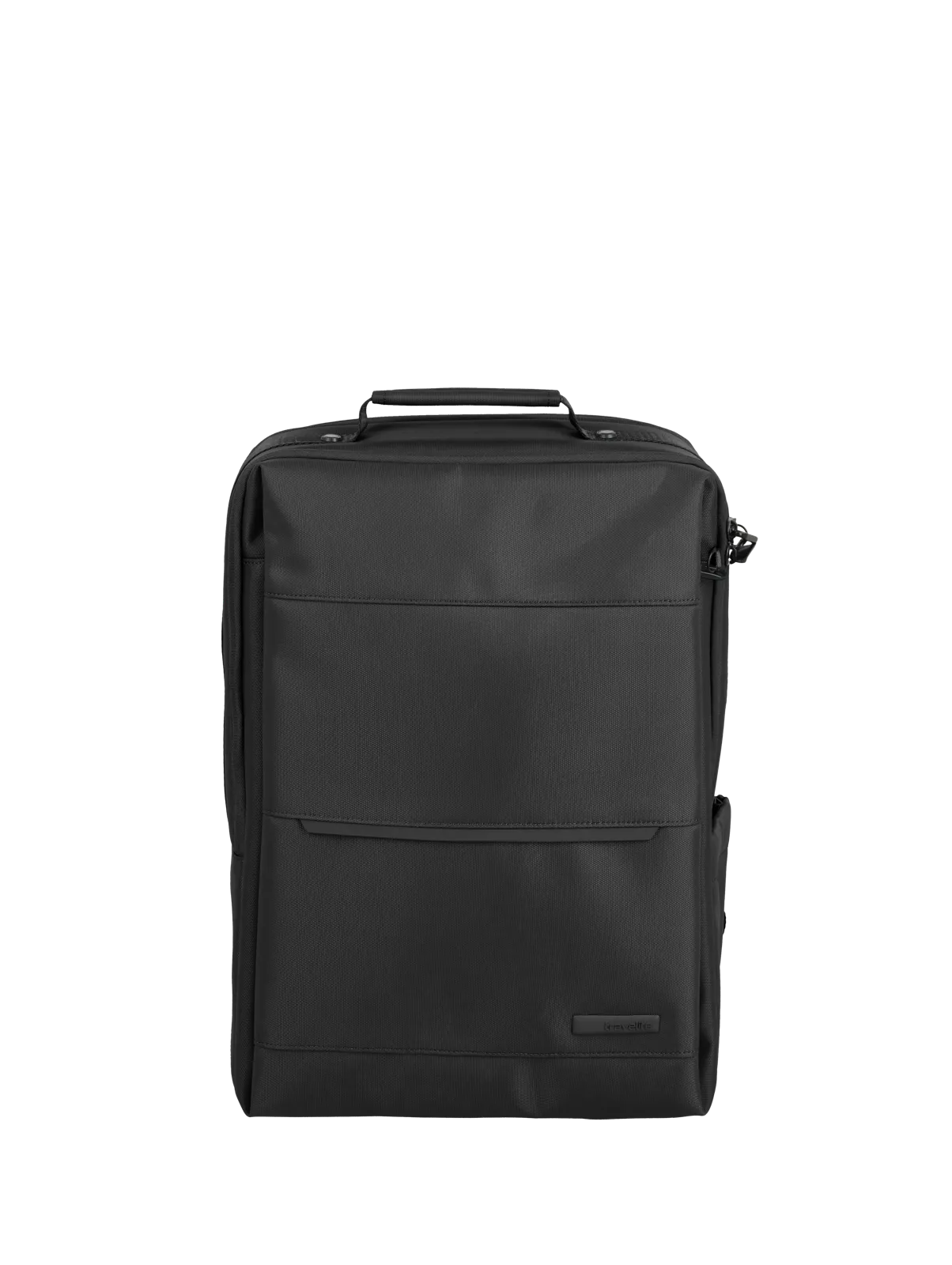 Schwarzer, moderner Rucksack mit großem Hauptfach und Fronttasche, ideal für Business und Reisen