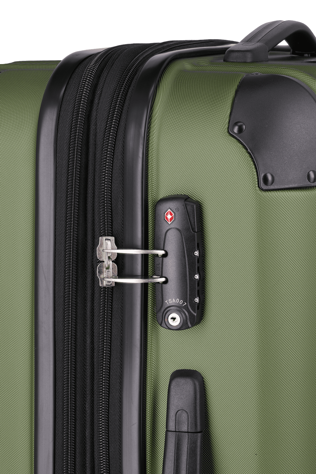 Grüner Koffer mit TSA-Schloss und robuster Reißverschlusskonstruktion