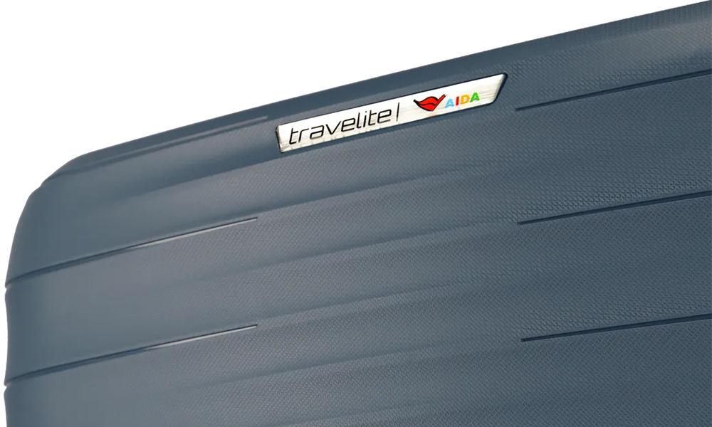 Travelite Reisekoffer mit AIDA-Logo Detailansicht eines blauen Travelite Koffers mit AIDA-Logo