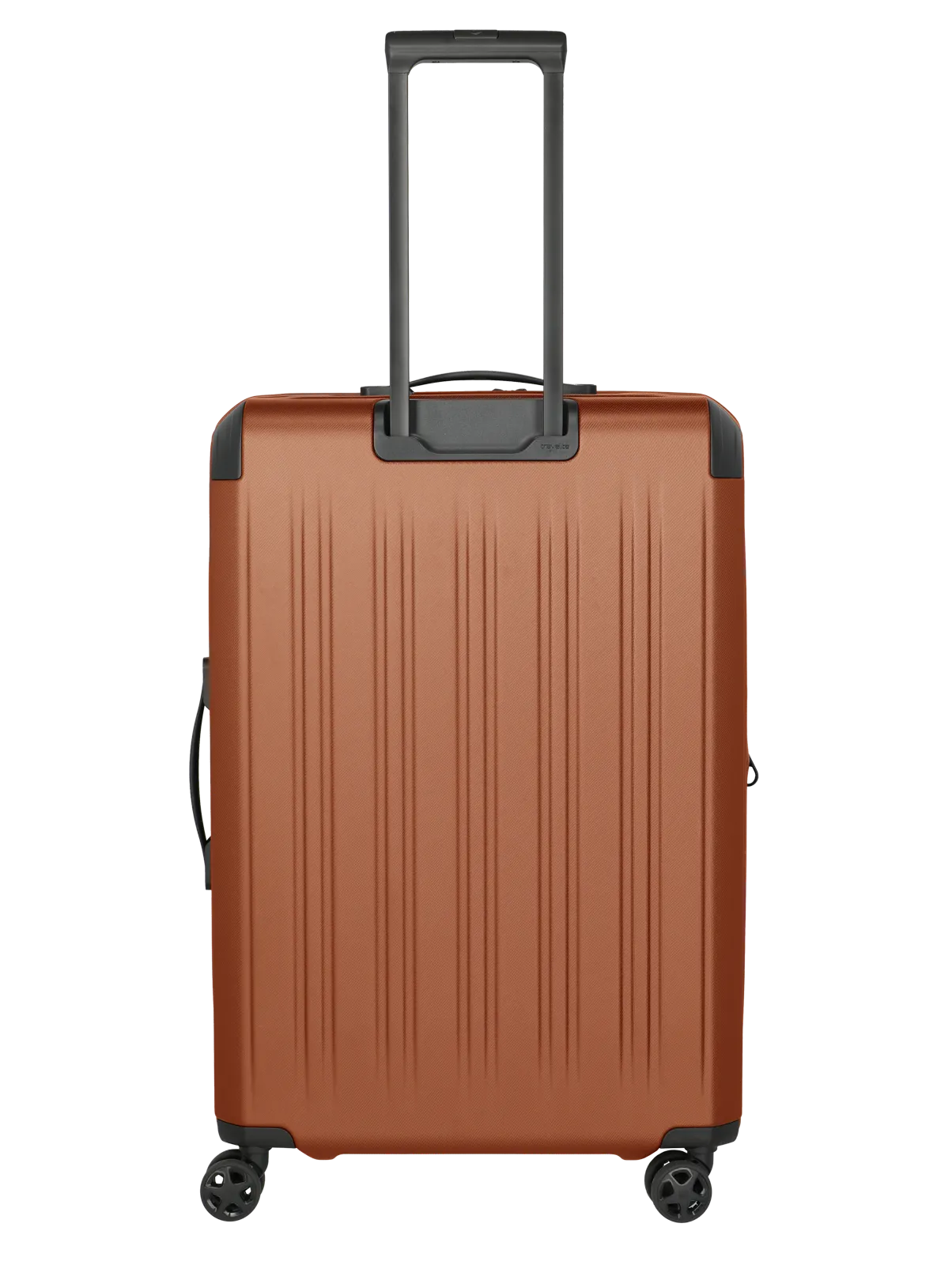 Großer Hartschalenkoffer in Braun mit Teleskopgriff und vier Rollen