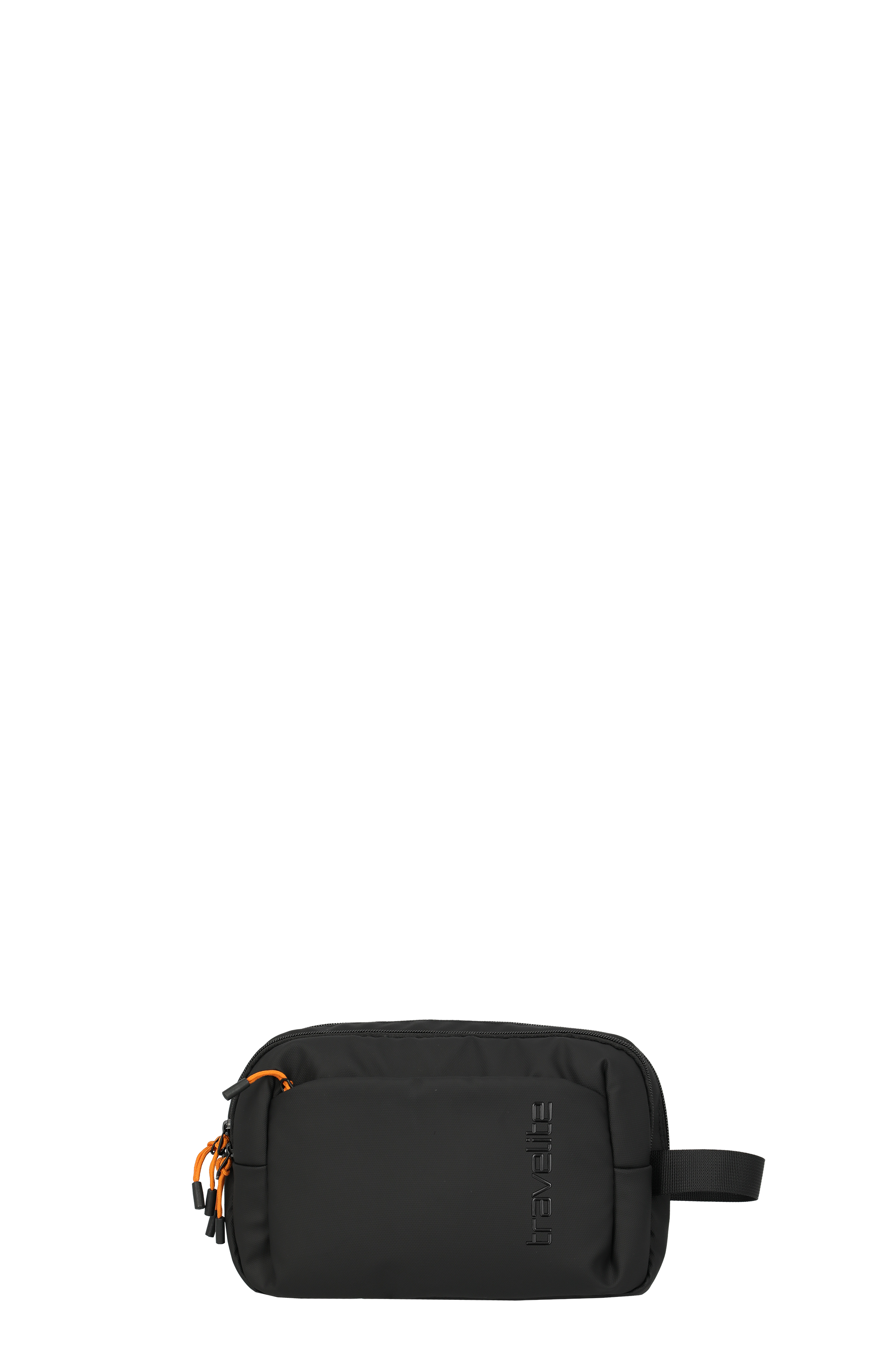 Eine travelite Kulturtasche der Serie Briize Frontansicht in schwarz