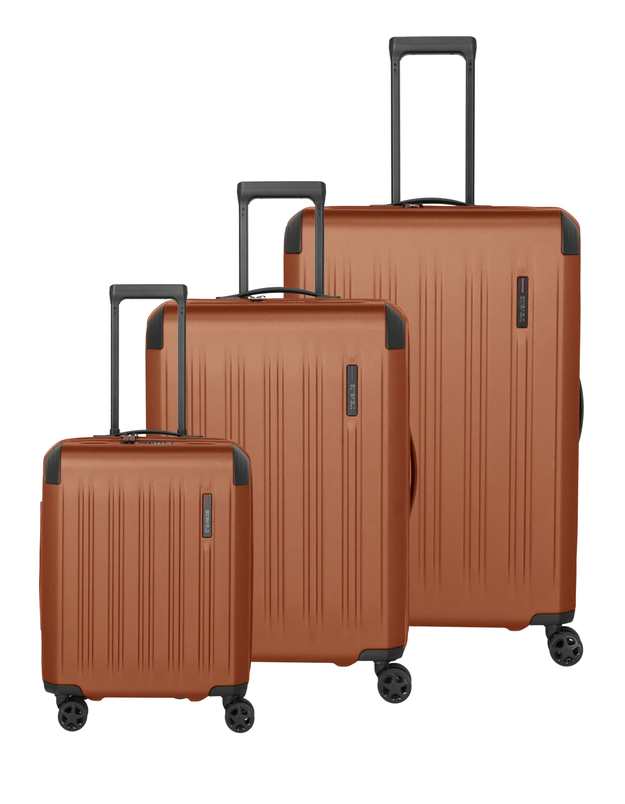 Robustes Kofferset in Braun, 3-teilig mit Trolley-Funktion, leicht und mit 4 Rollen Dreiteiliges braunes Kofferset mit unterschiedlichen Größen, Teleskopgriffen und 4 Rollen, ideal für Reisen