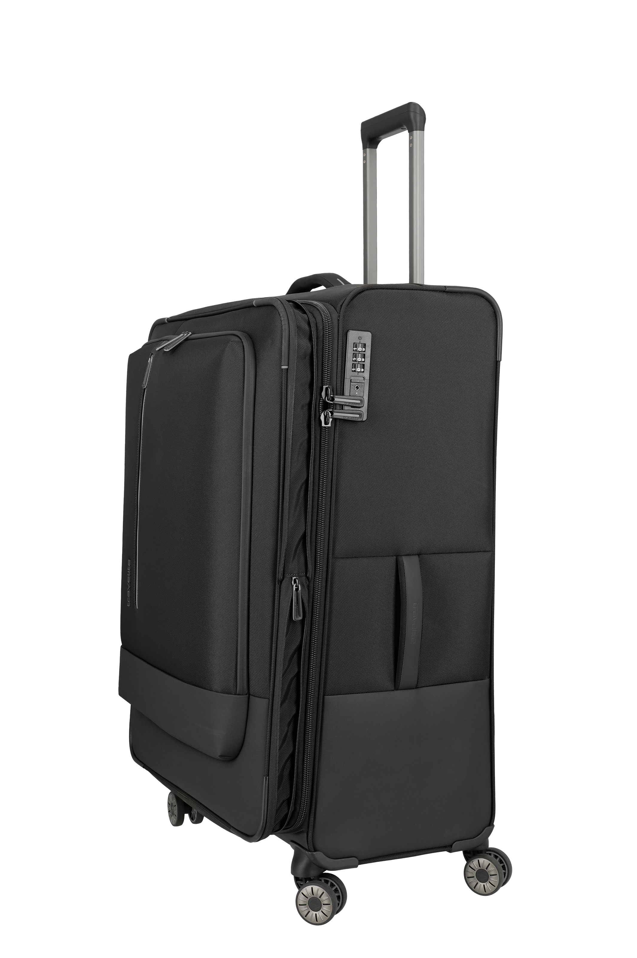 Schwarzer Trolley-Koffer mit vier Rollen und Zahlenschloss – ideal für Reisen