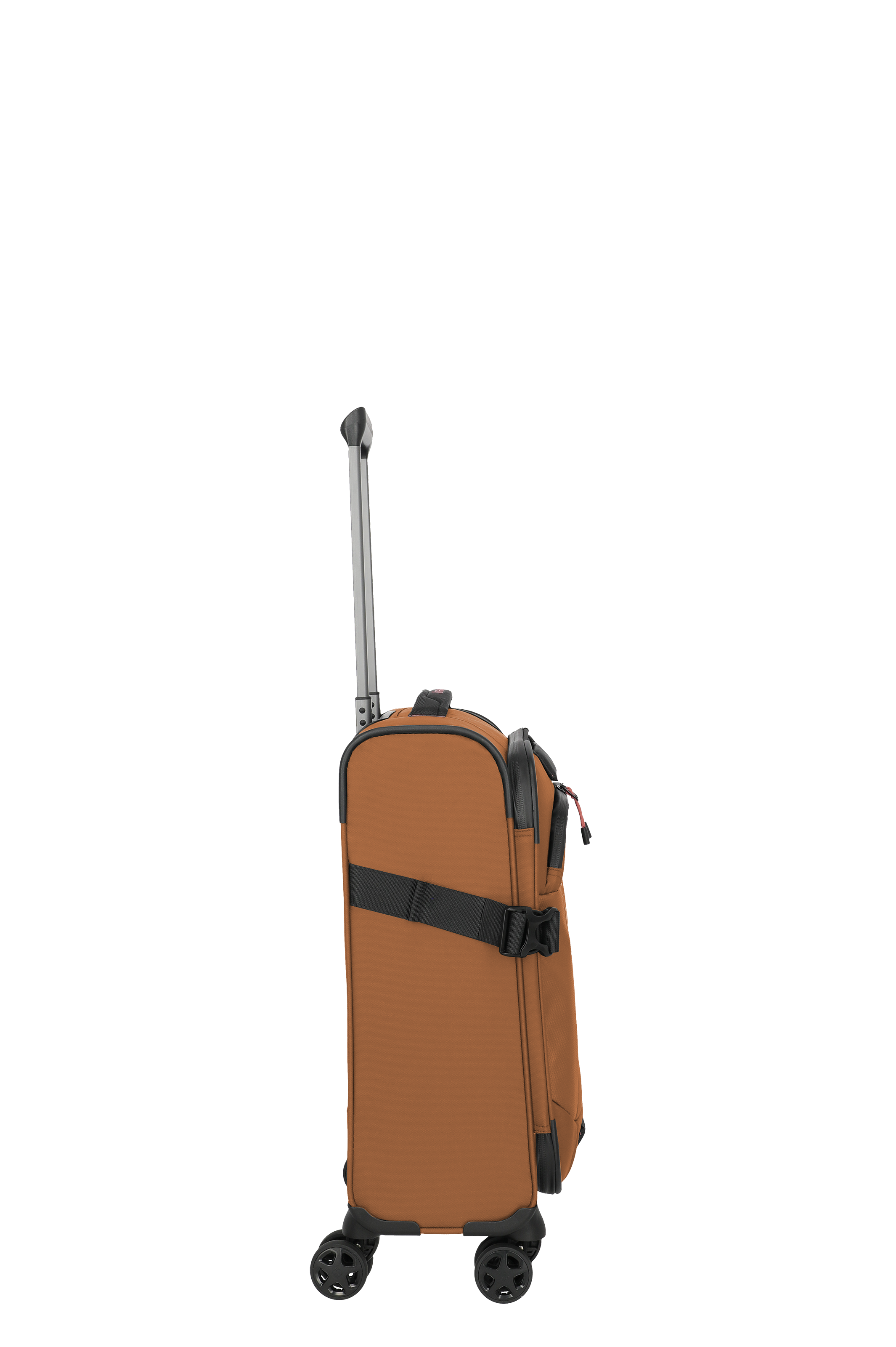 Moderner Rollkoffer in Braun mit Teleskopgriff, Seitenansicht