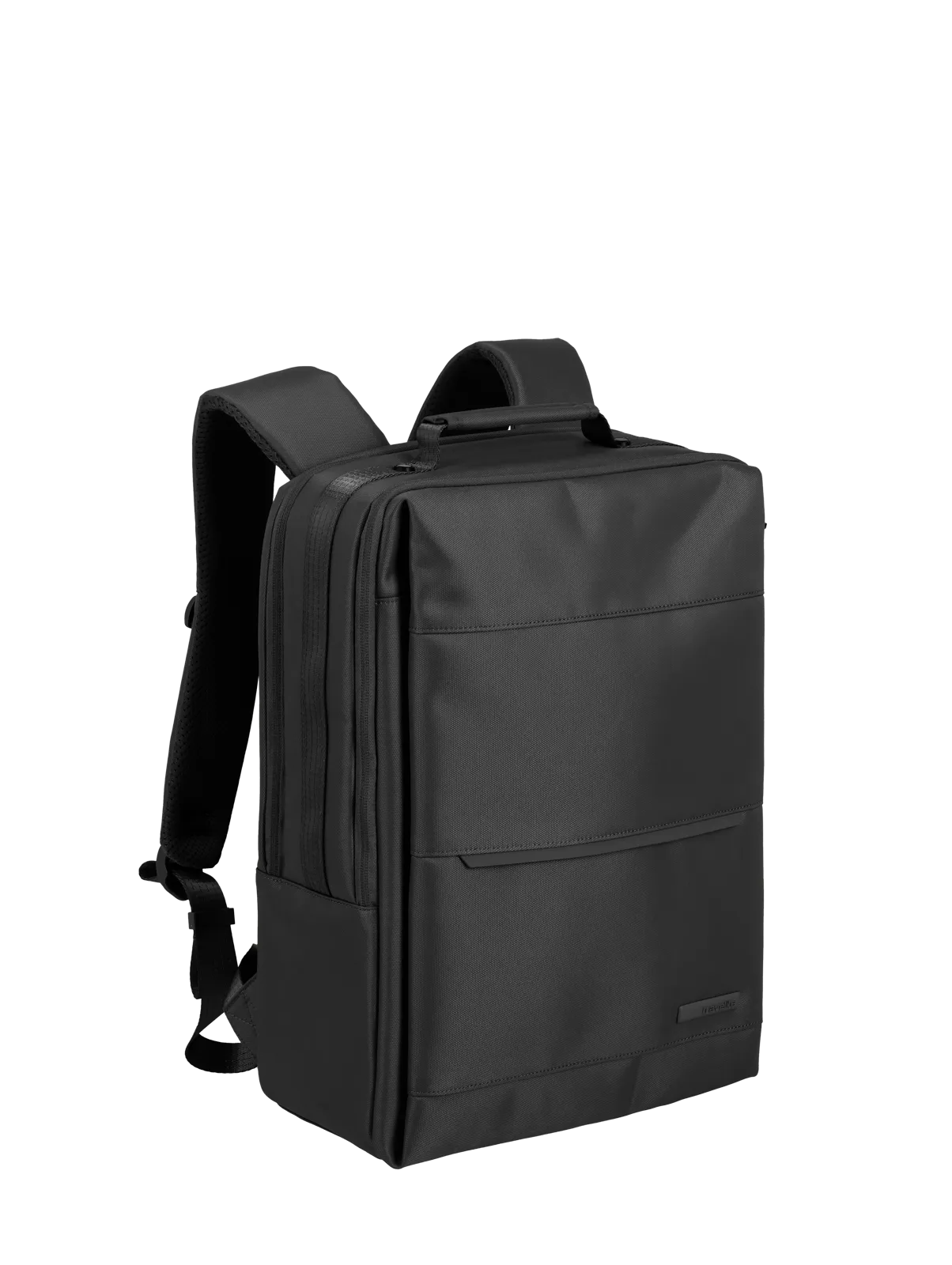 Moderner schwarzer Rucksack mit mehreren Fächern, ideal für Arbeit, Uni oder Reisen