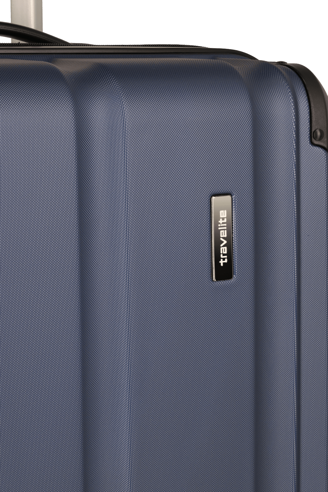 Blauer Hartschalenkoffer mit Travelite-Logo