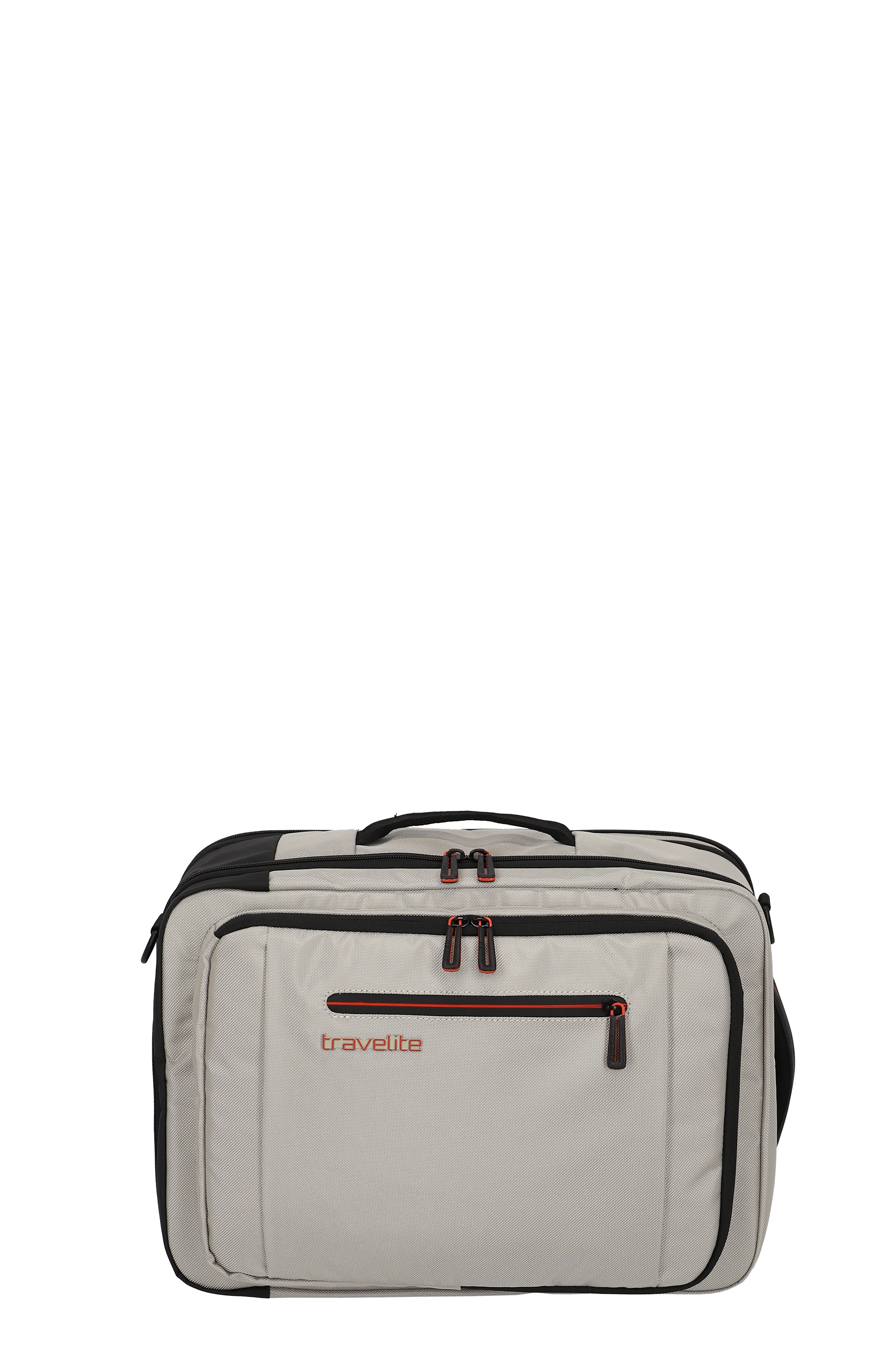 travelite Aktentasche in Beige mit schwarzen Reißverschlüssen und Griff, ideal für Business und Reisen