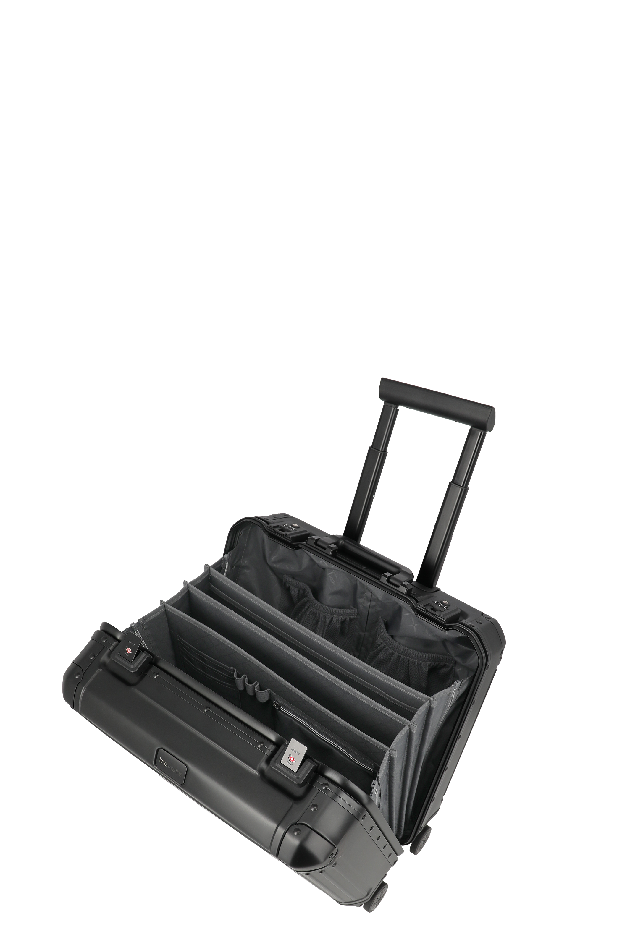 Robuster Business-Trolley mit ausziehbarem Griff und mehreren Innenfächern – ideal für Geschäftsreisen