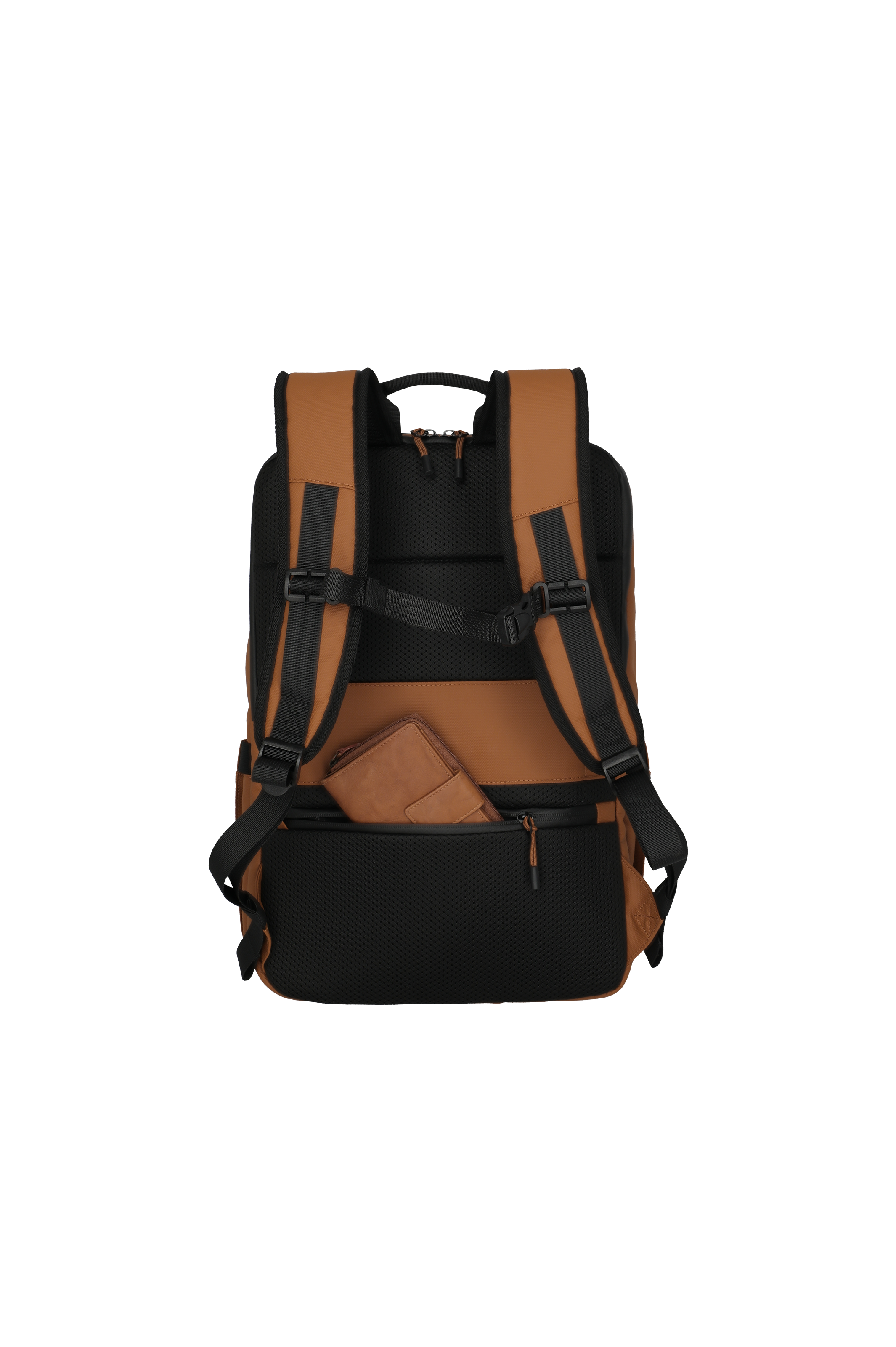 Moderner Rucksack in Braun und Schwarz mit extra Rückentasche für Wertsachen