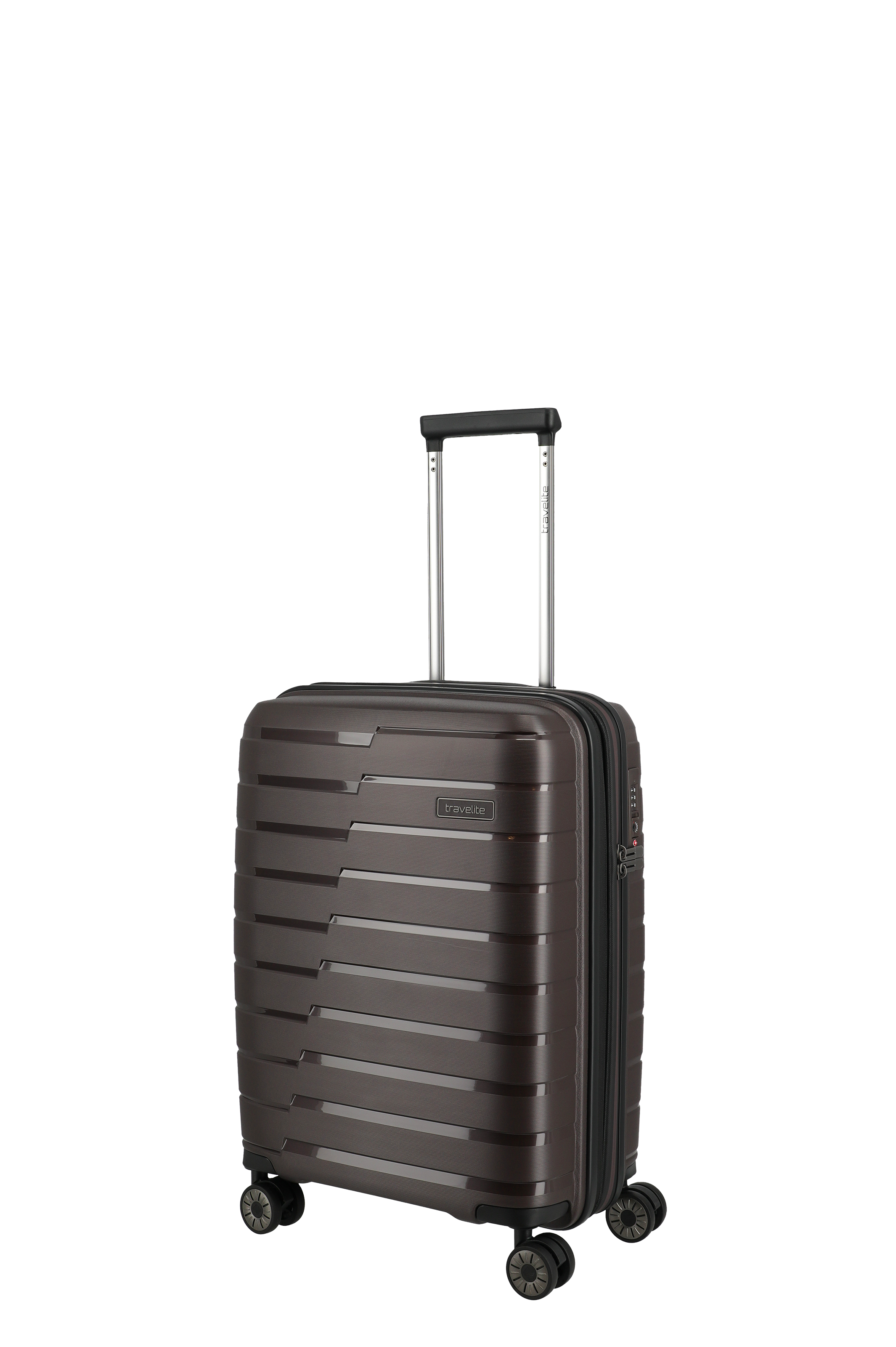 Travelite Hartschalenkoffer in Braun mit vier Rollen und Teleskopgriff, leicht und robust, ideal für Reisen