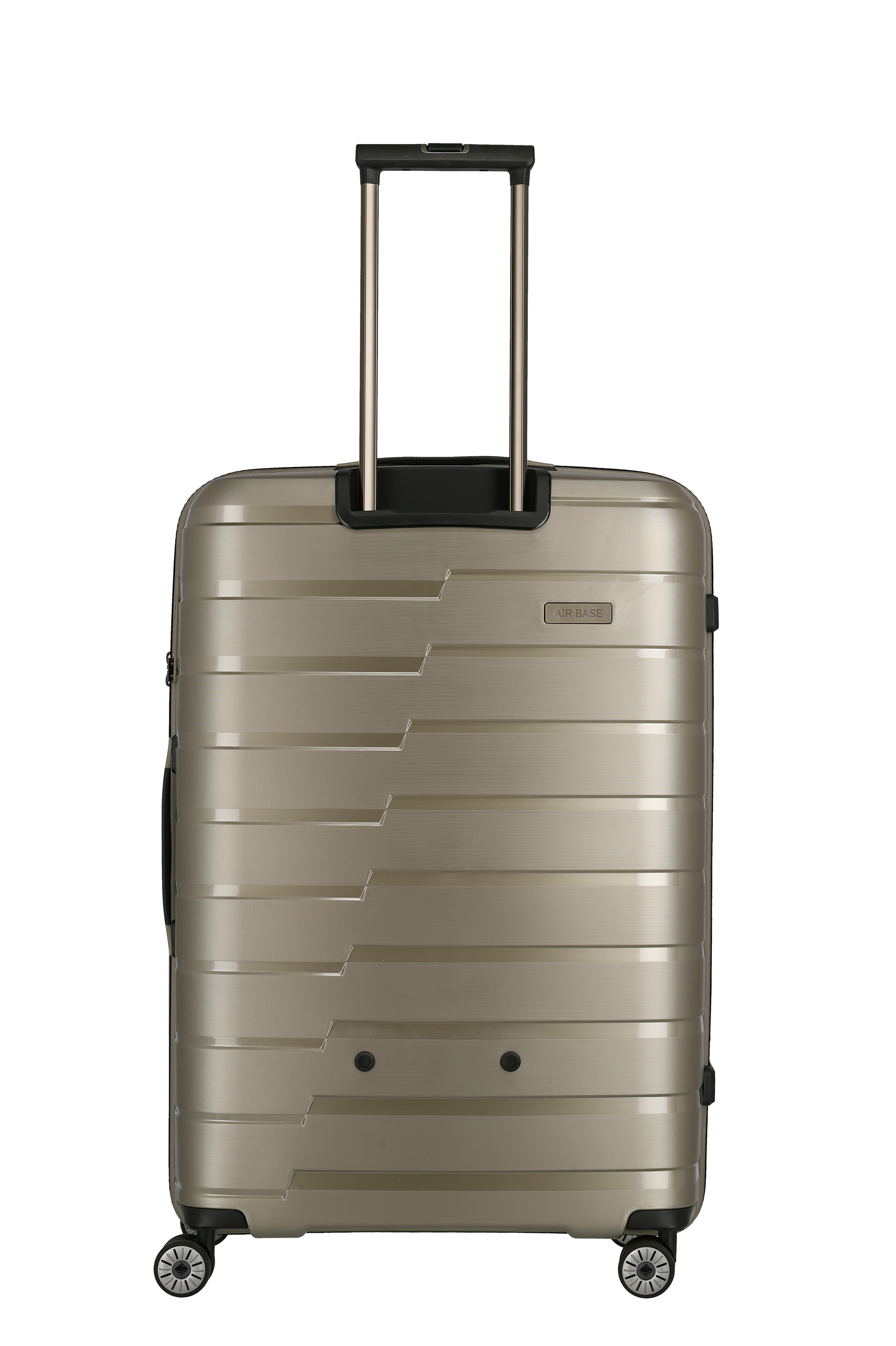 Hartschalenkoffer in Champagner mit vier Rollen und ausziehbarem Teleskopgriff – Frontansicht