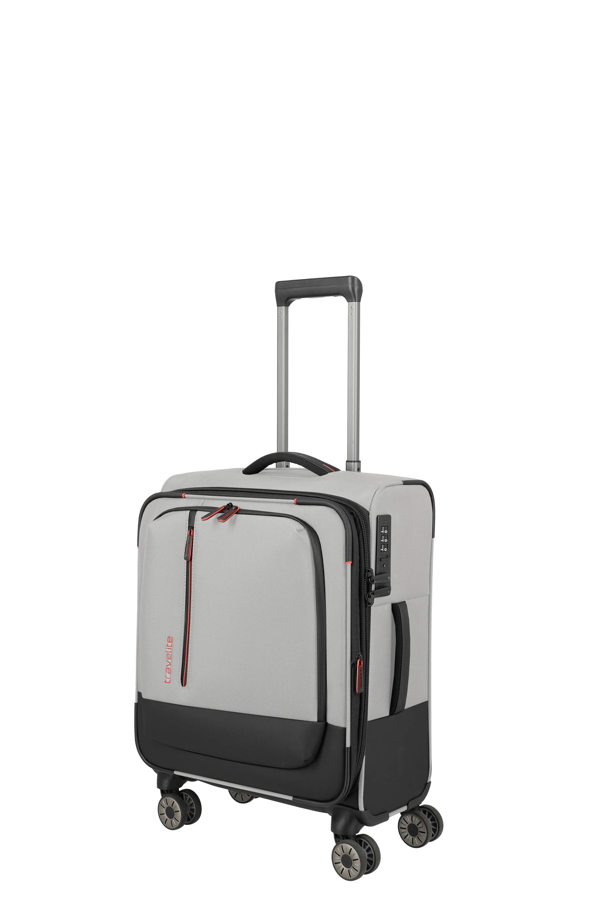 Leichter grauer Kabinen-Trolley mit vier Rollen, TSA-Zahlenschloss und Fronttasche