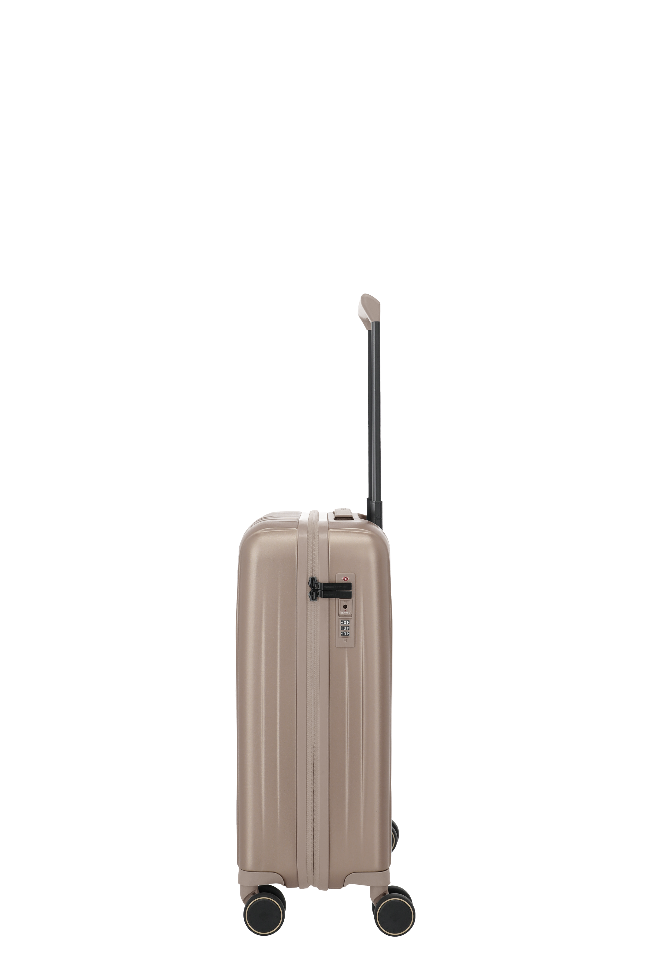 Robuster Hartschalenkoffer in Beige mit 4 Rollen und Zahlenschloss – Seitenansicht