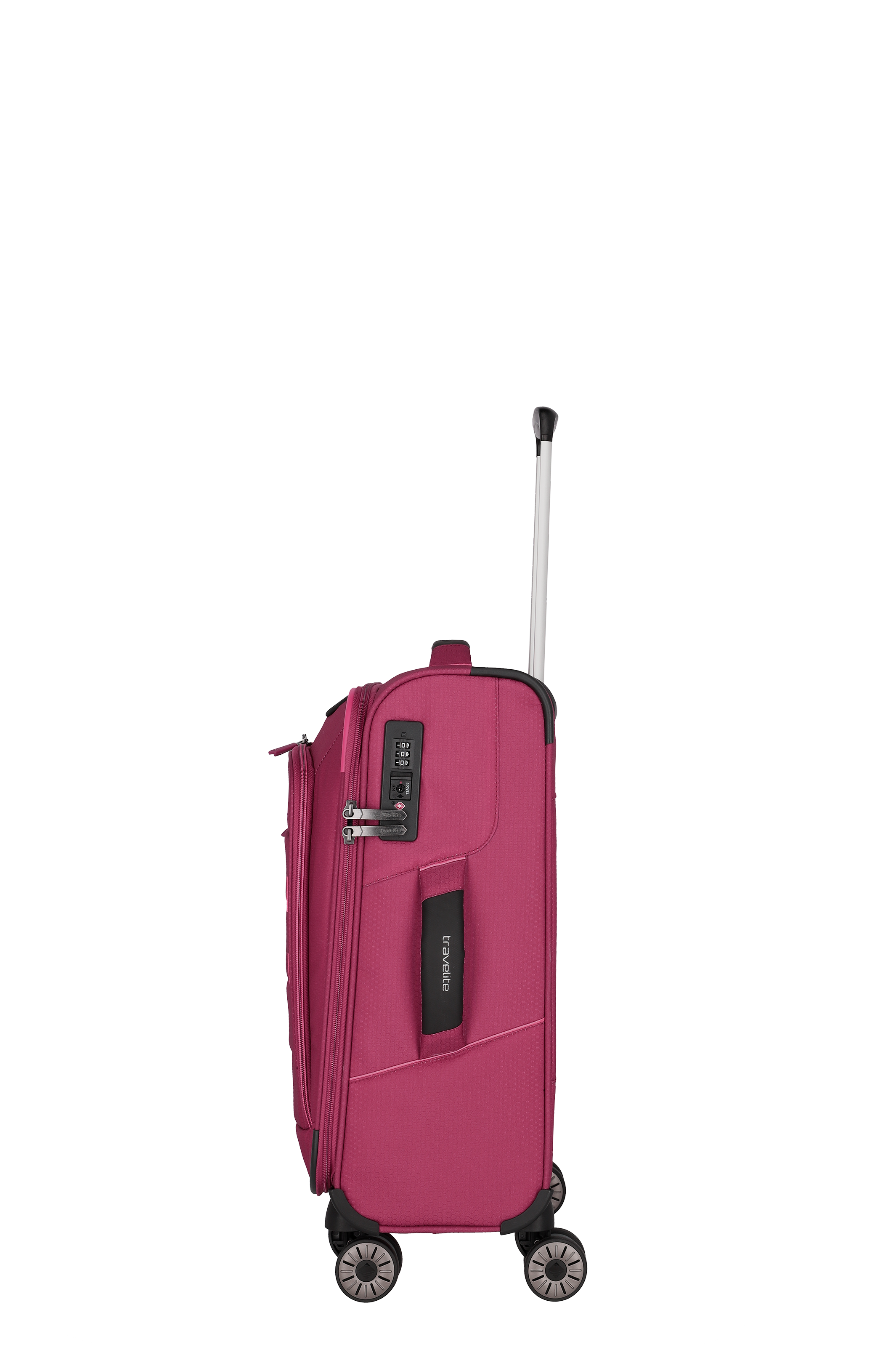 Reisekoffer in Pink mit TSA-Schloss und Teleskopgriff – Seitenansicht