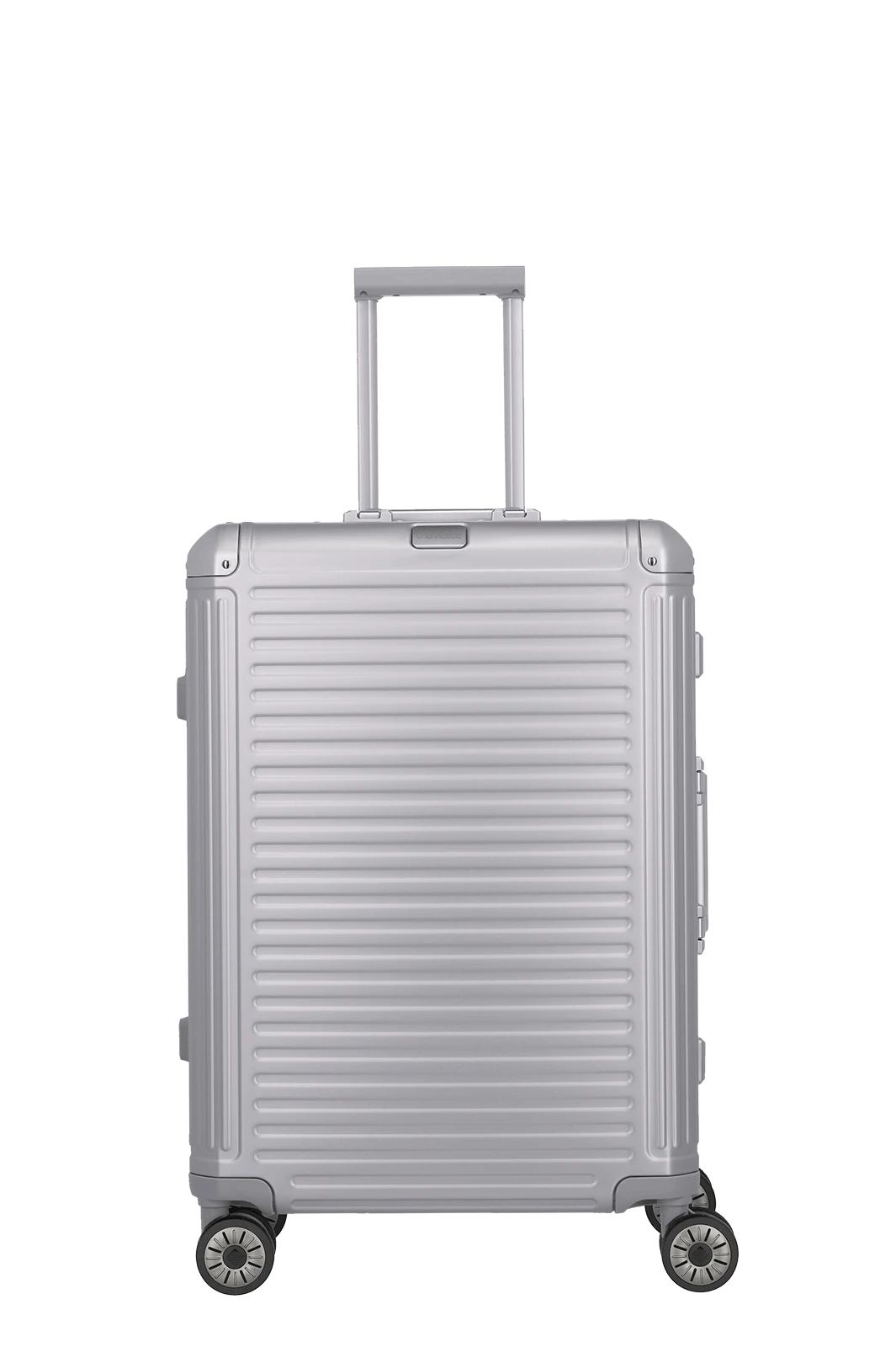 silberner Aluminium Koffer Next von travelite Frontansicht