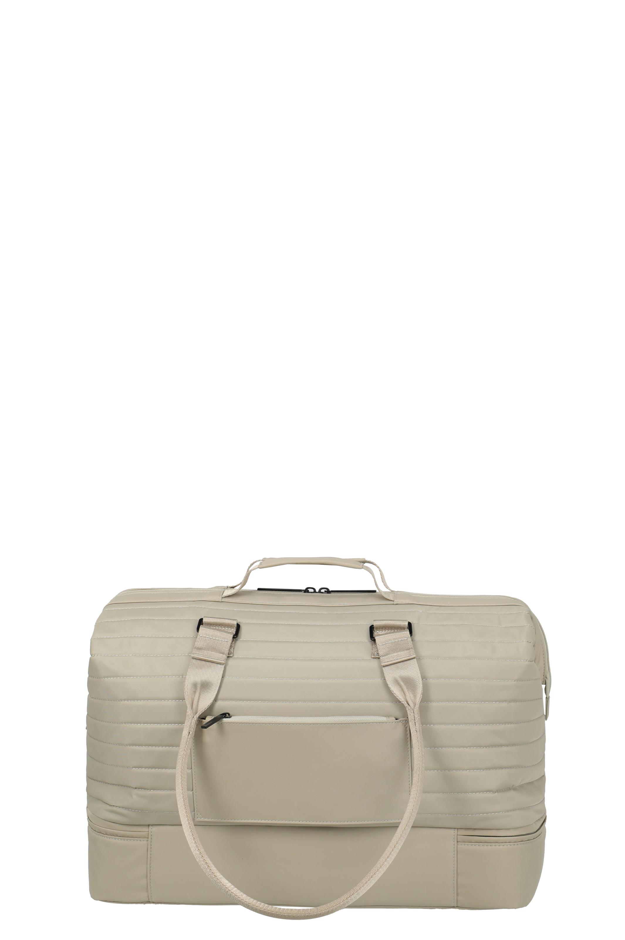 Große beige Reisetasche mit Reißverschluss und Außentasche – ideal für Wochenendtrips