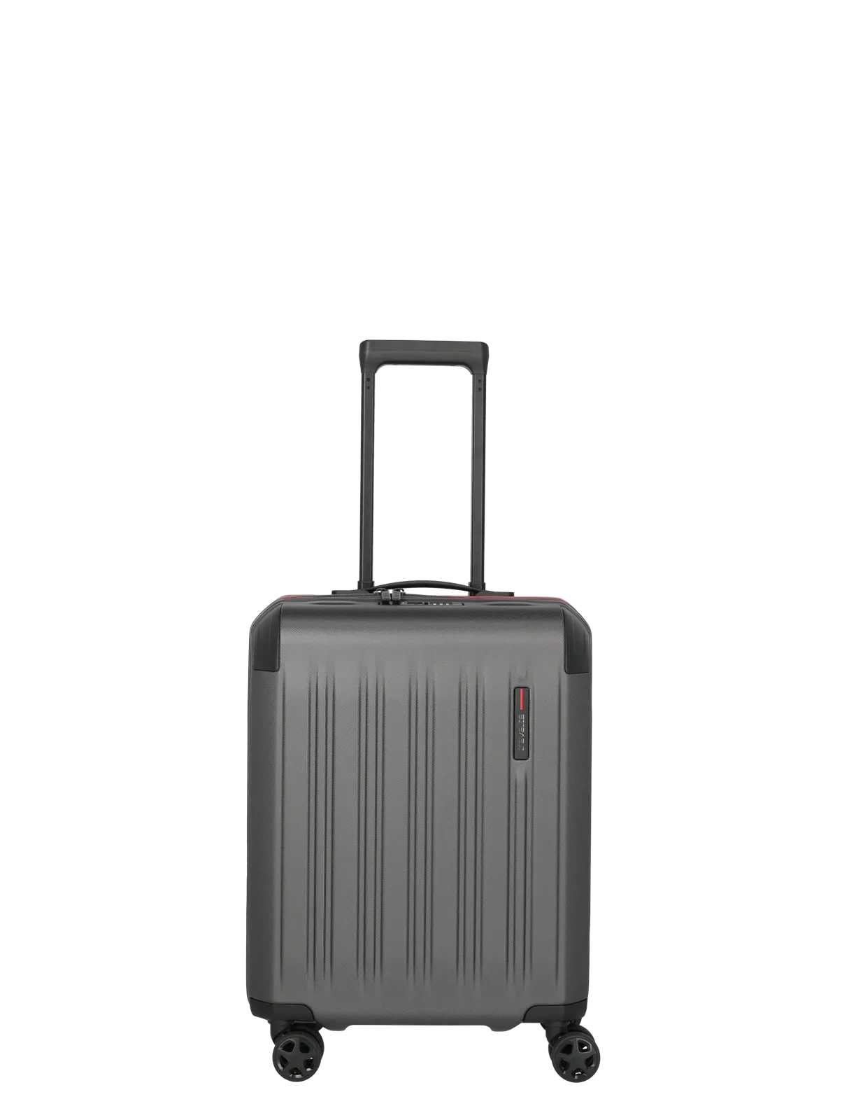 Stabiler Hartschalen-Trolley in Grau mit vier Rollen und Teleskopgriff – Handgepäck-Koffer für Reisen