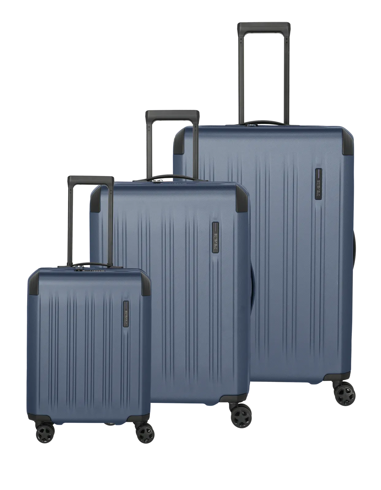 Koffer-Set in Blau, 3-teilig, mit Hartschale und Teleskopgriff – Reisekoffer in verschiedenen Größen Dreiteiliges Koffer-Set in Blau mit Hartschale, vier Rollen und Teleskopgriffen, ideal für Reisen in verschiedenen Größen