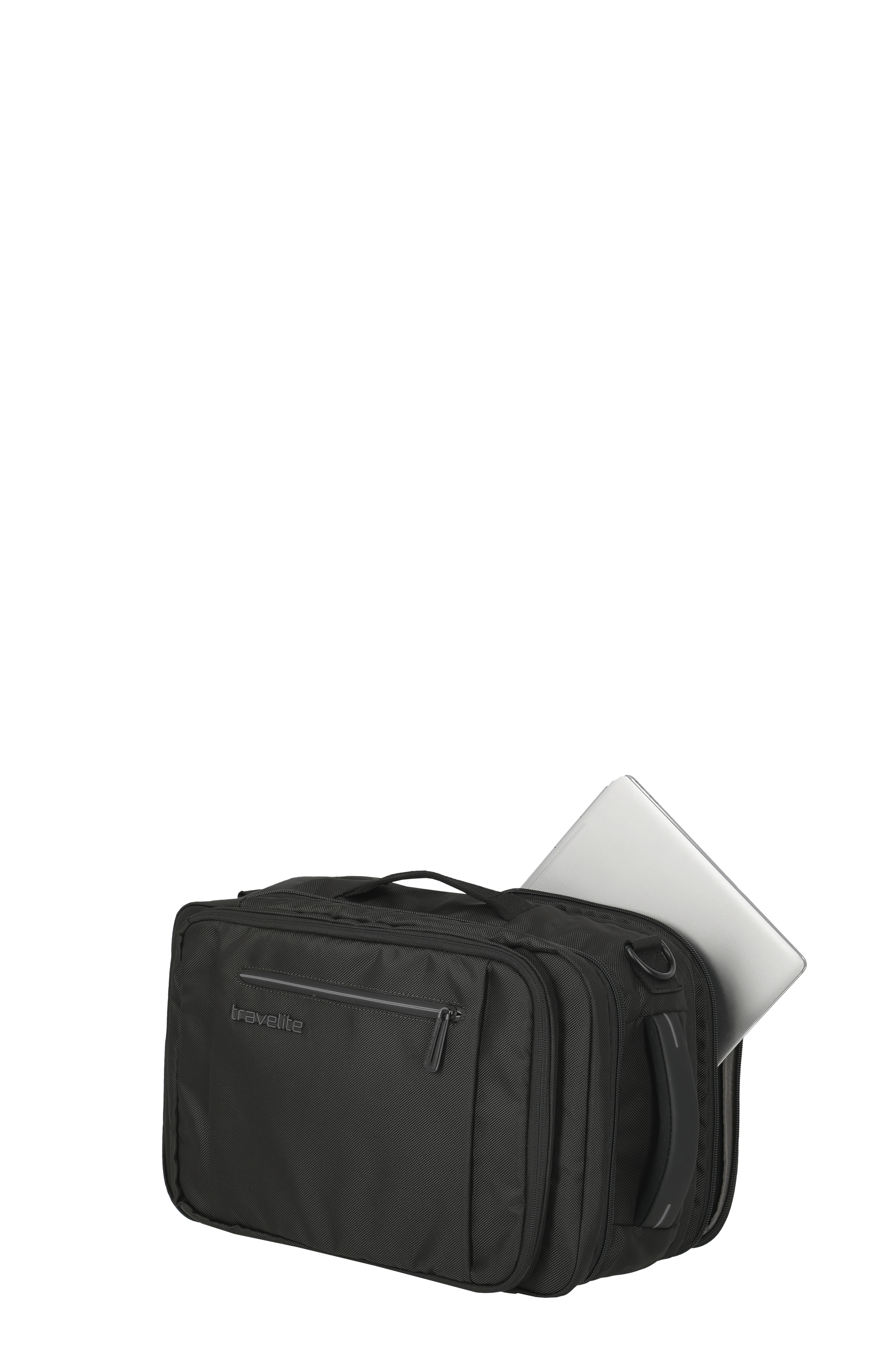 Schwarze Travelite Laptoptasche mit mehreren Fächern, geeignet für Geschäftsreisen