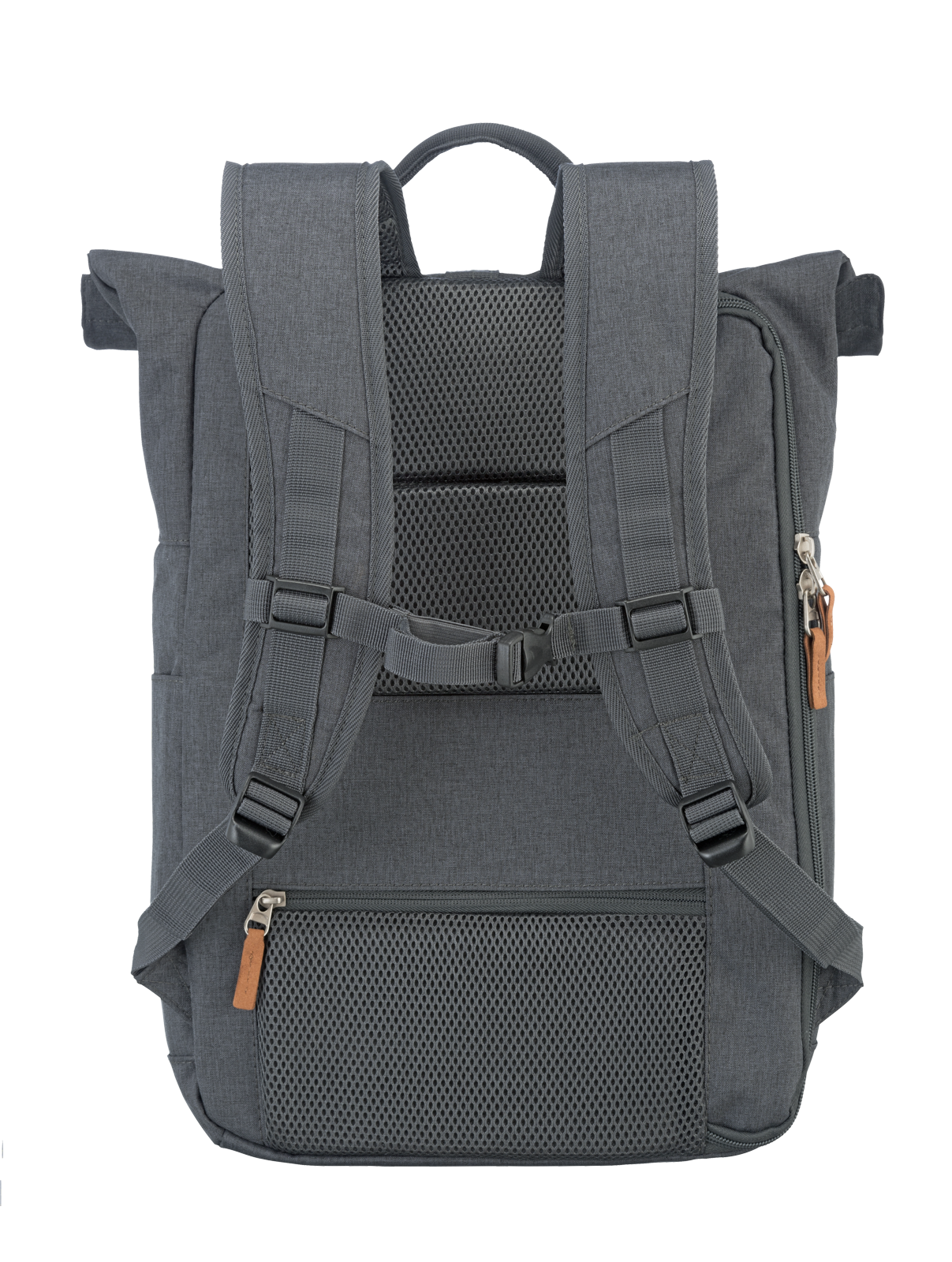 Moderner grauer Rucksack mit verstellbaren Trägern und Netzrückseite