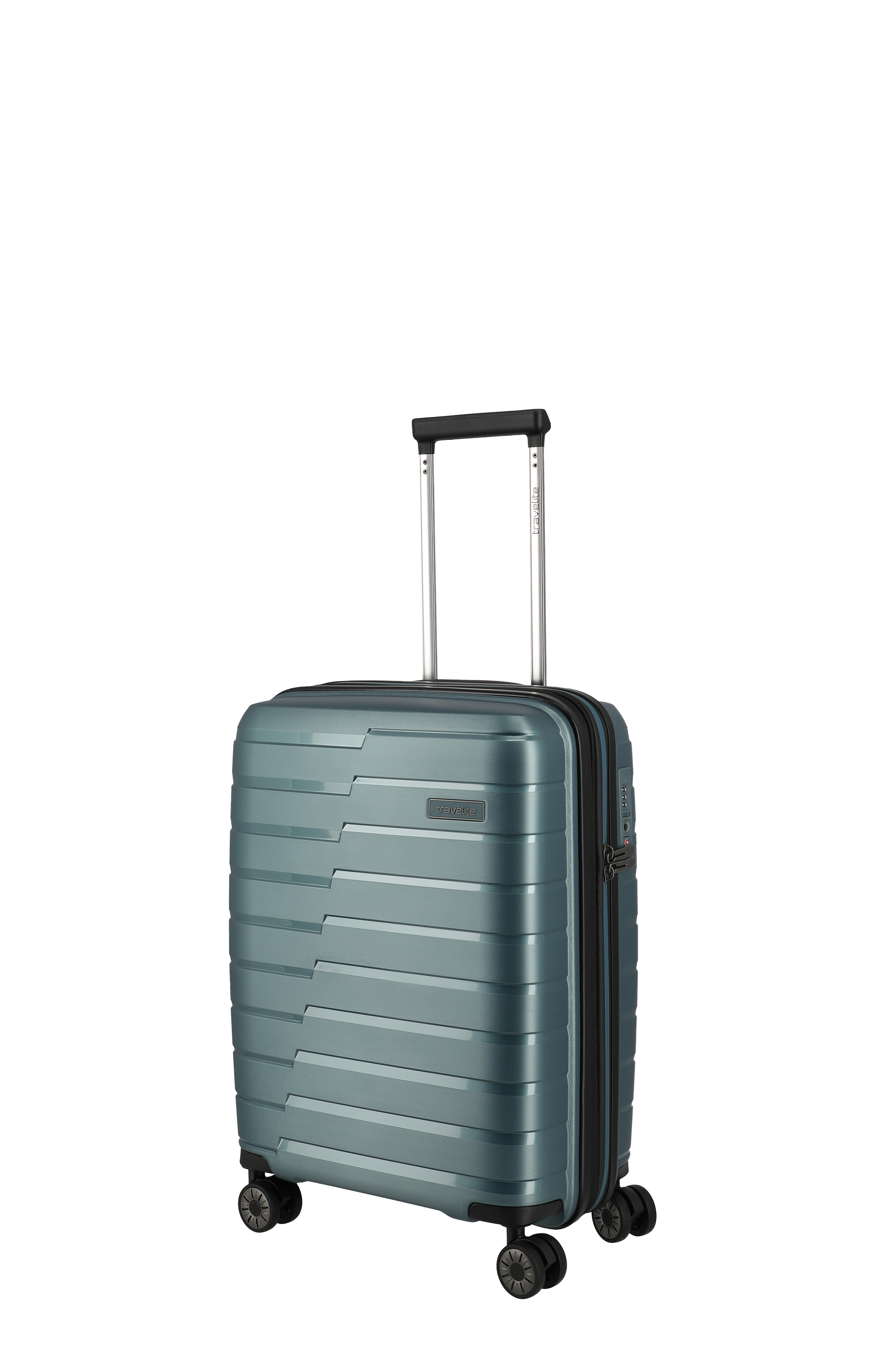Robuster Reisekoffer aus Hartschale in Blau mit vier Rollen und Teleskopgriff – ideal als Handgepäck