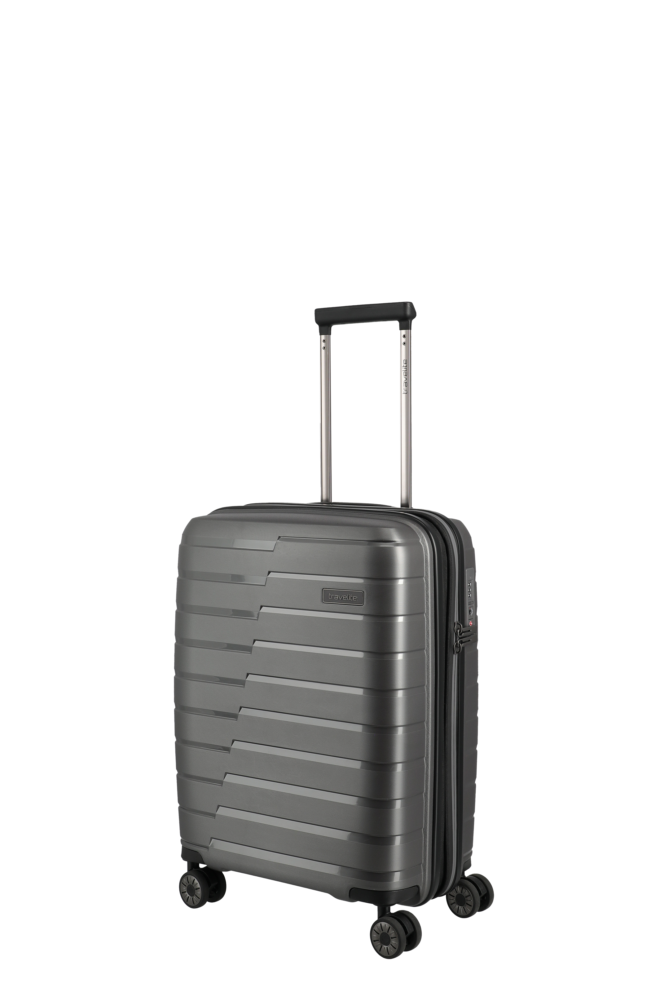 Reisekoffer Travelite Hartschalenkoffer in Anthrazit mit vier Rollen und Teleskopgriff