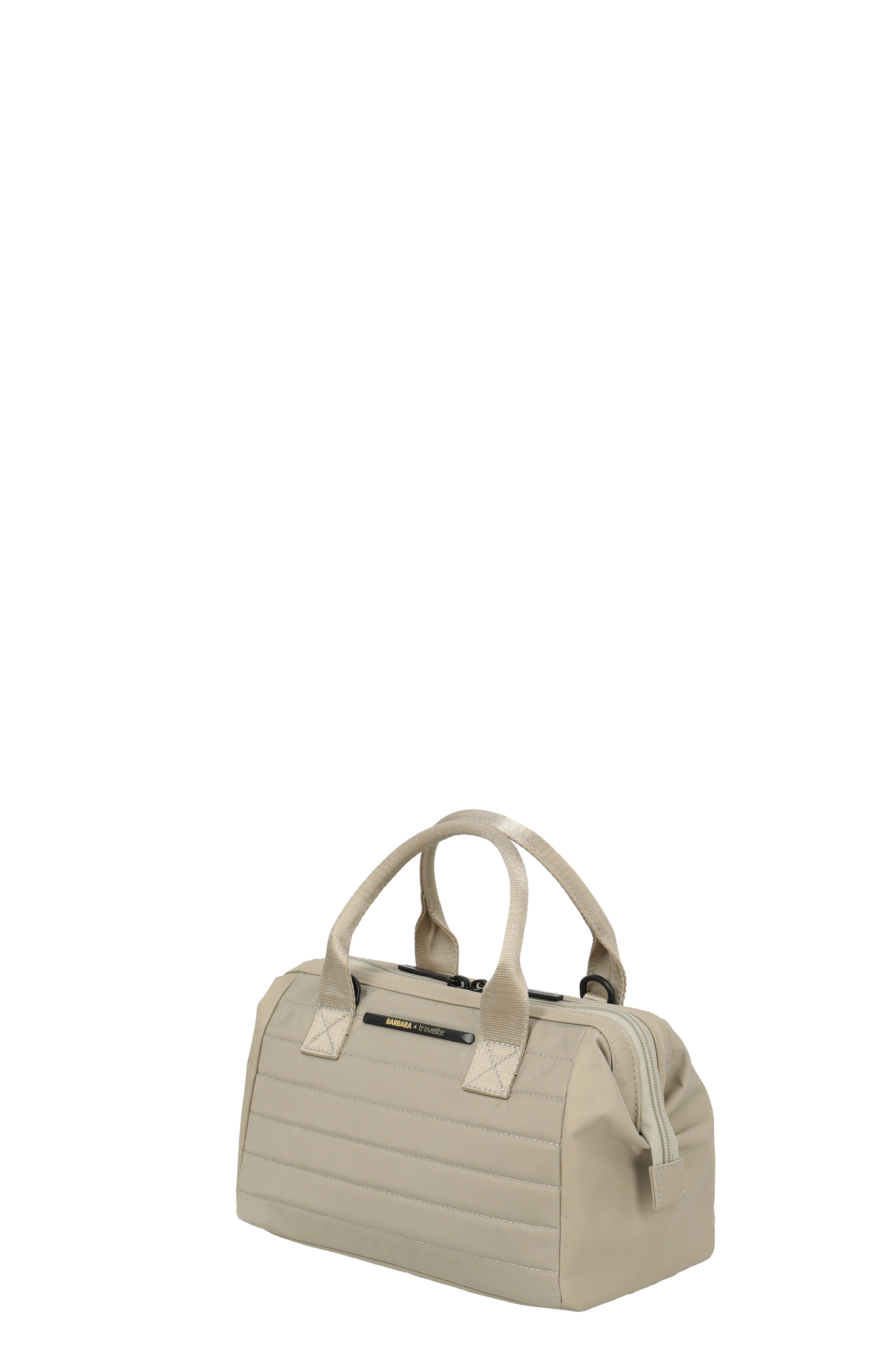 Beige Kosmetiktasche mit zwei Henkeln und Reißverschluss, ideal für Reisen und Alltag